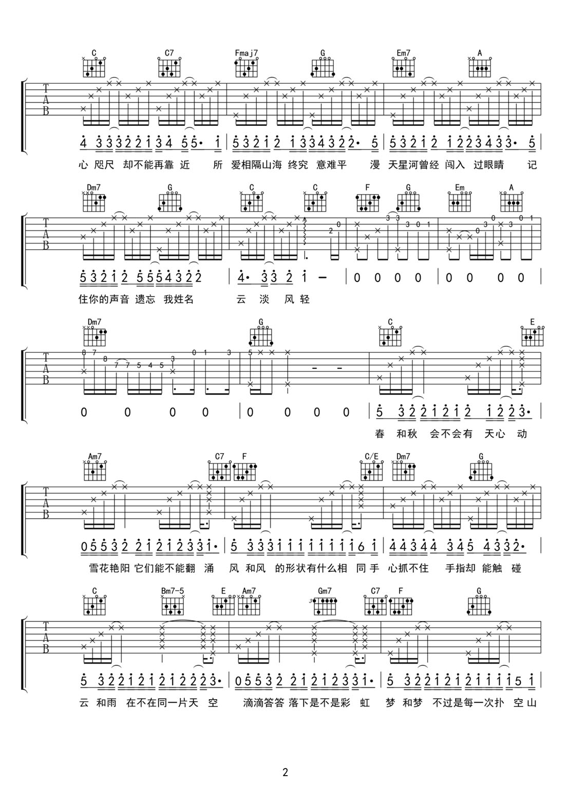 山海意難平吉他譜_火羊瞌睡了_C調(diào)和弦彈唱譜_完整帶前奏_圖譜2