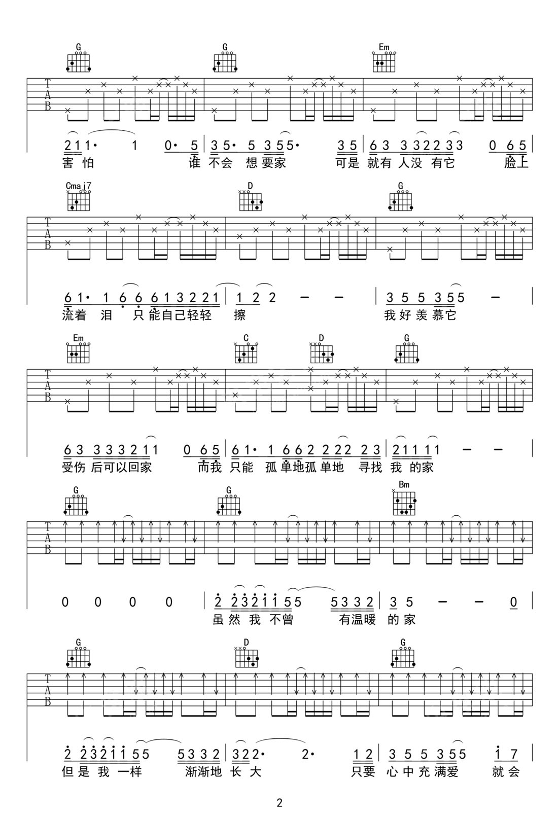 我想有個家吉他譜_潘美辰_G調(diào)和弦彈唱譜_老歌新編_圖譜2