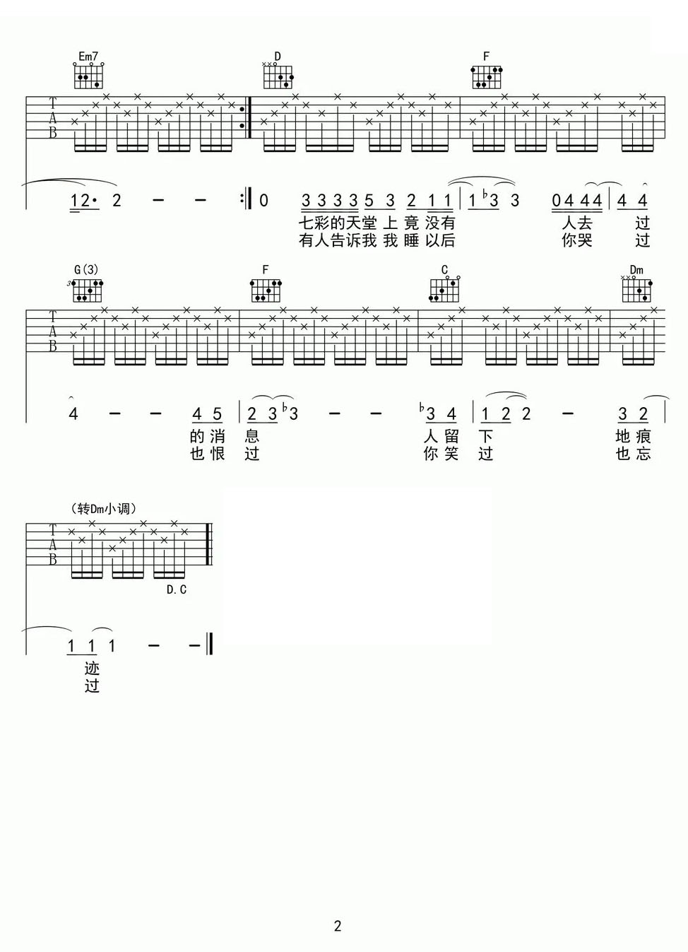 Take Care吉他譜_黑豹樂隊_C調(diào)和弦彈唱譜_高清重制版_圖譜2