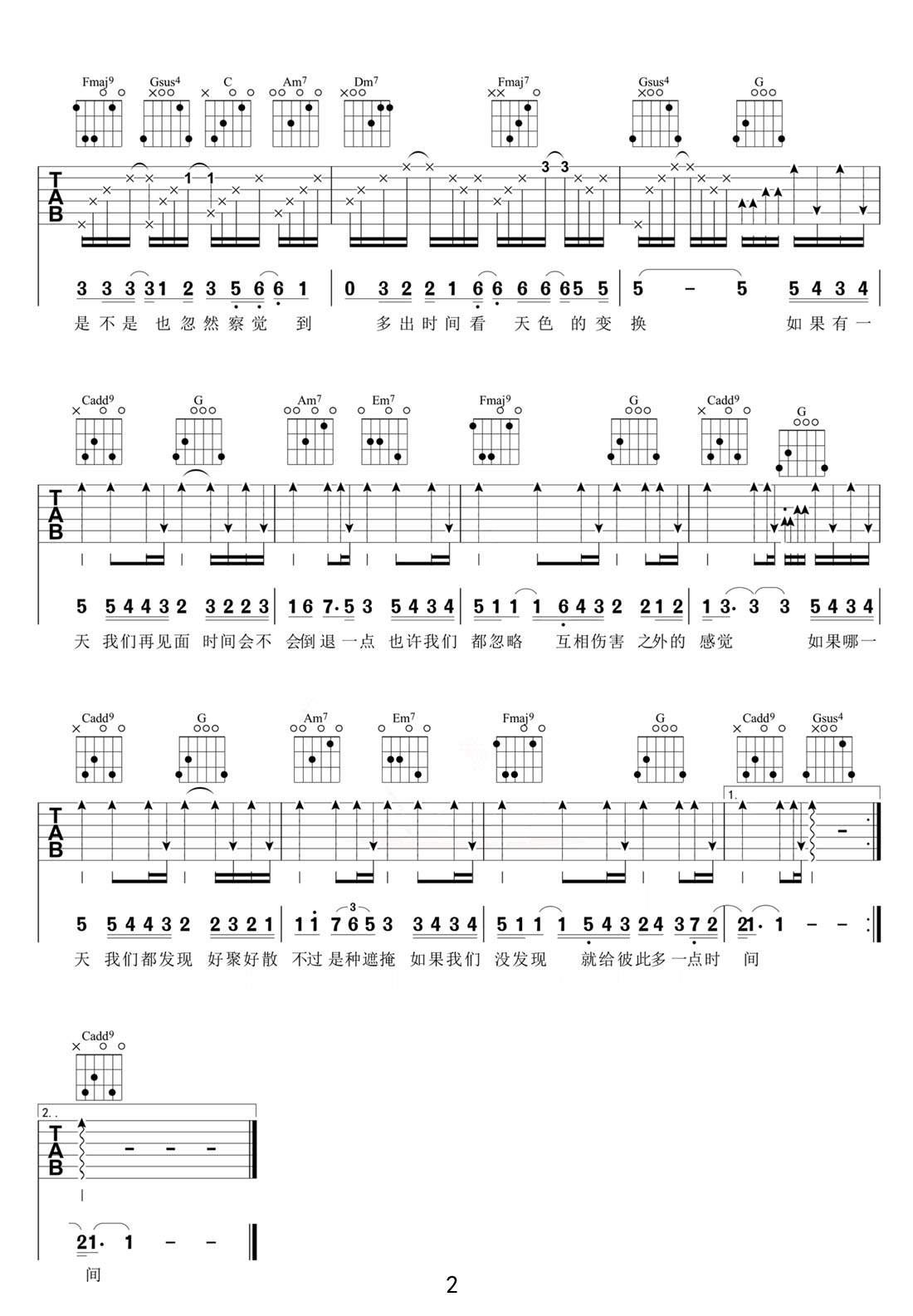 如果有一天吉他譜_梁靜茹_C調和弦彈唱譜_高清重制版_圖譜2