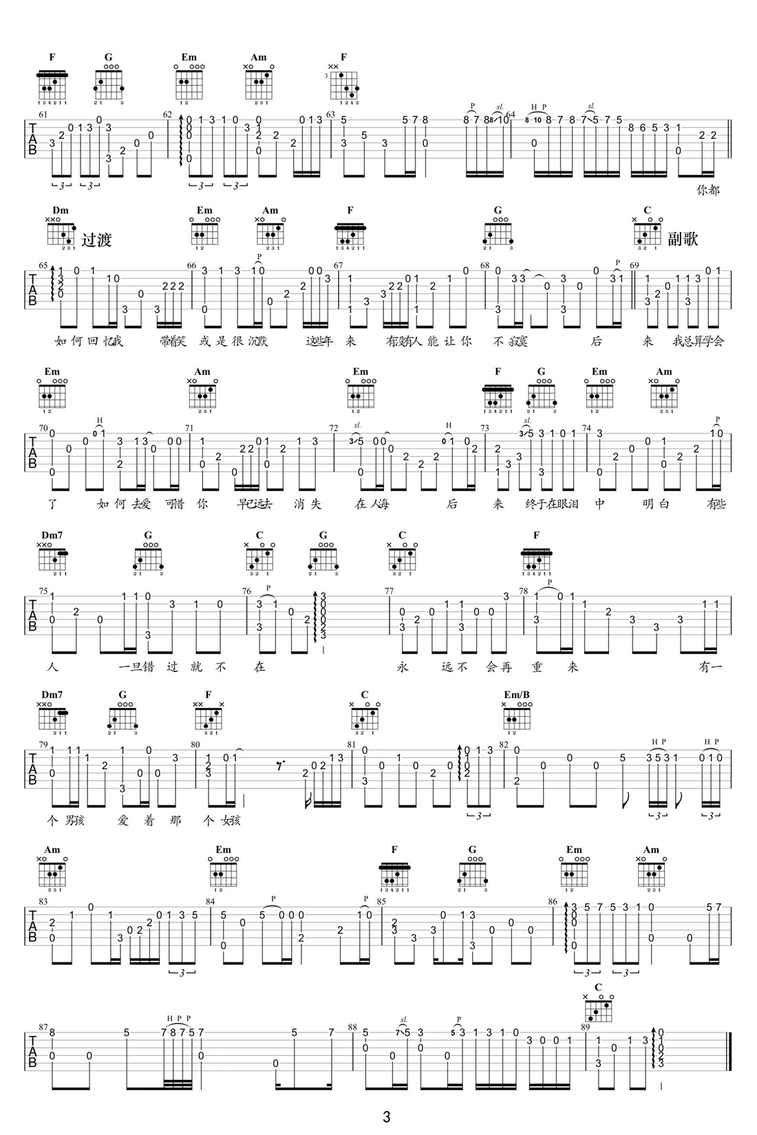后來吉他譜_劉若英_C調(diào)指彈/獨(dú)奏譜_高清重制版_圖譜3