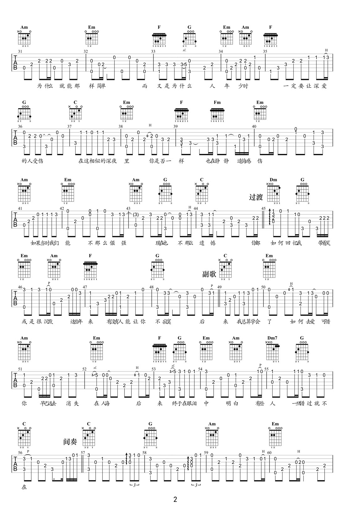 后來吉他譜_劉若英_C調(diào)指彈/獨(dú)奏譜_高清重制版_圖譜2