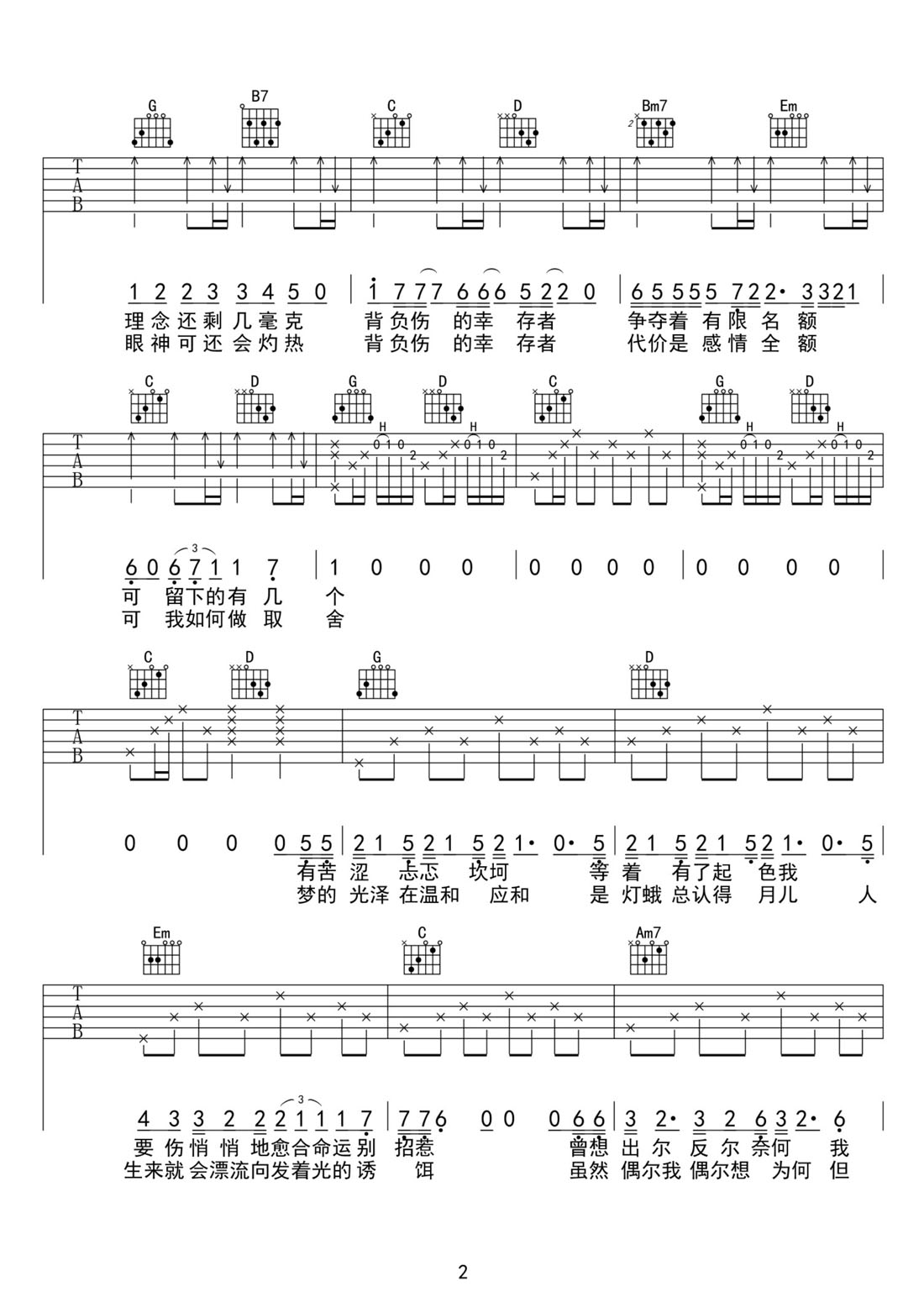 幸存者吉他譜_林俊杰_G調和弦彈唱譜_完整帶前奏_圖譜2