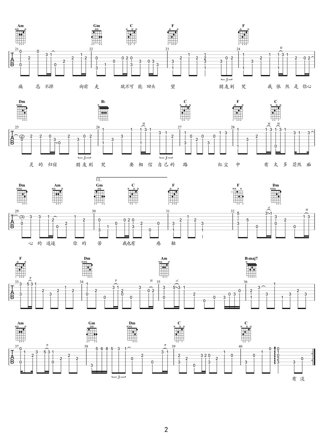 朋友別哭吉他譜_呂方_F調(diào)指彈/獨奏譜_老歌新編_圖譜2