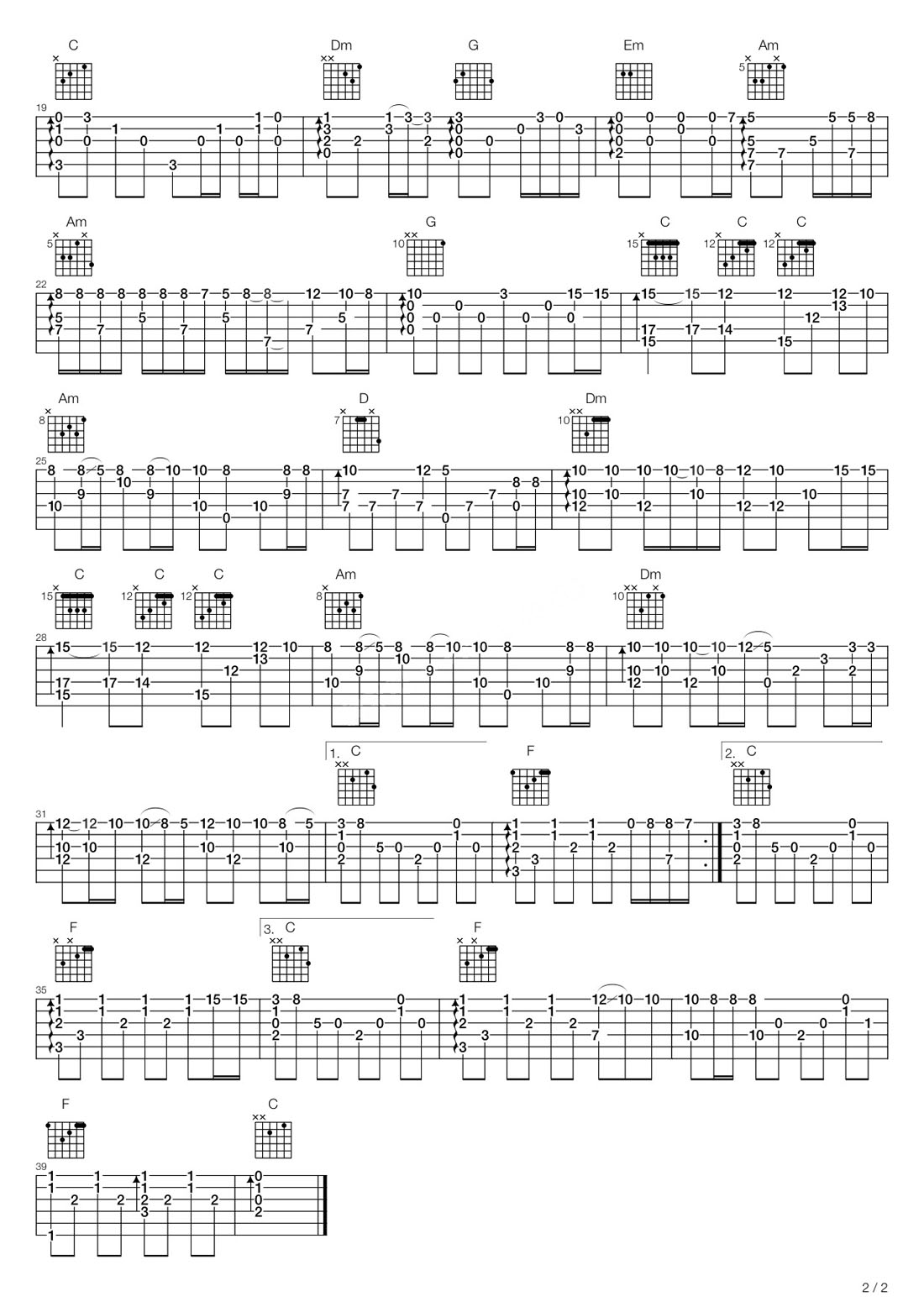 你是我的眼吉他譜_蕭煌奇_C調(diào)指彈/獨奏譜_新編_圖譜2