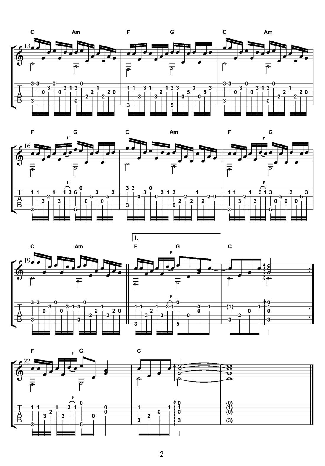 七月上吉他譜_Jam_C調(diào)指彈/獨(dú)奏譜_原版改編_圖譜2