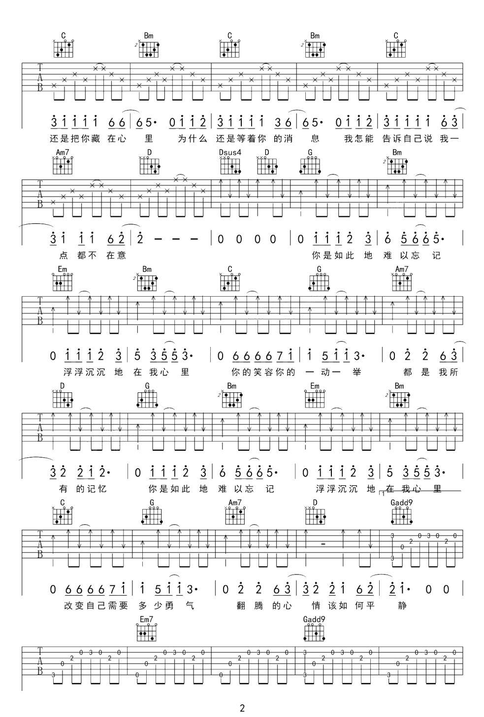 你是如此的難以忘記吉他譜_梁朝偉_G調(diào)和弦彈唱譜_老歌新編_圖譜2
