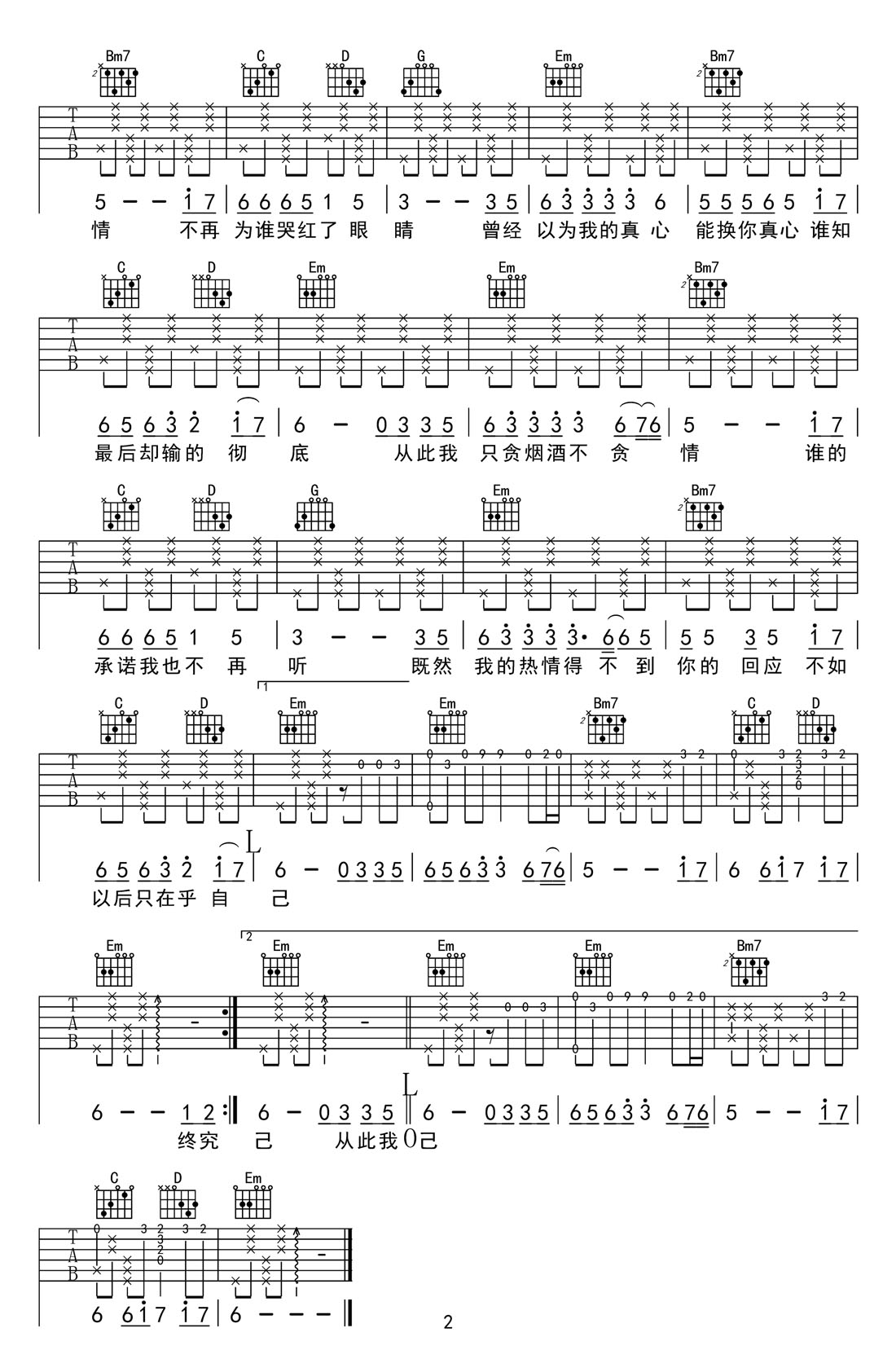 從此我只貪煙酒不貪情吉他譜_趙薇薇_G調(diào)和弦彈唱譜_新譜速編_圖譜2