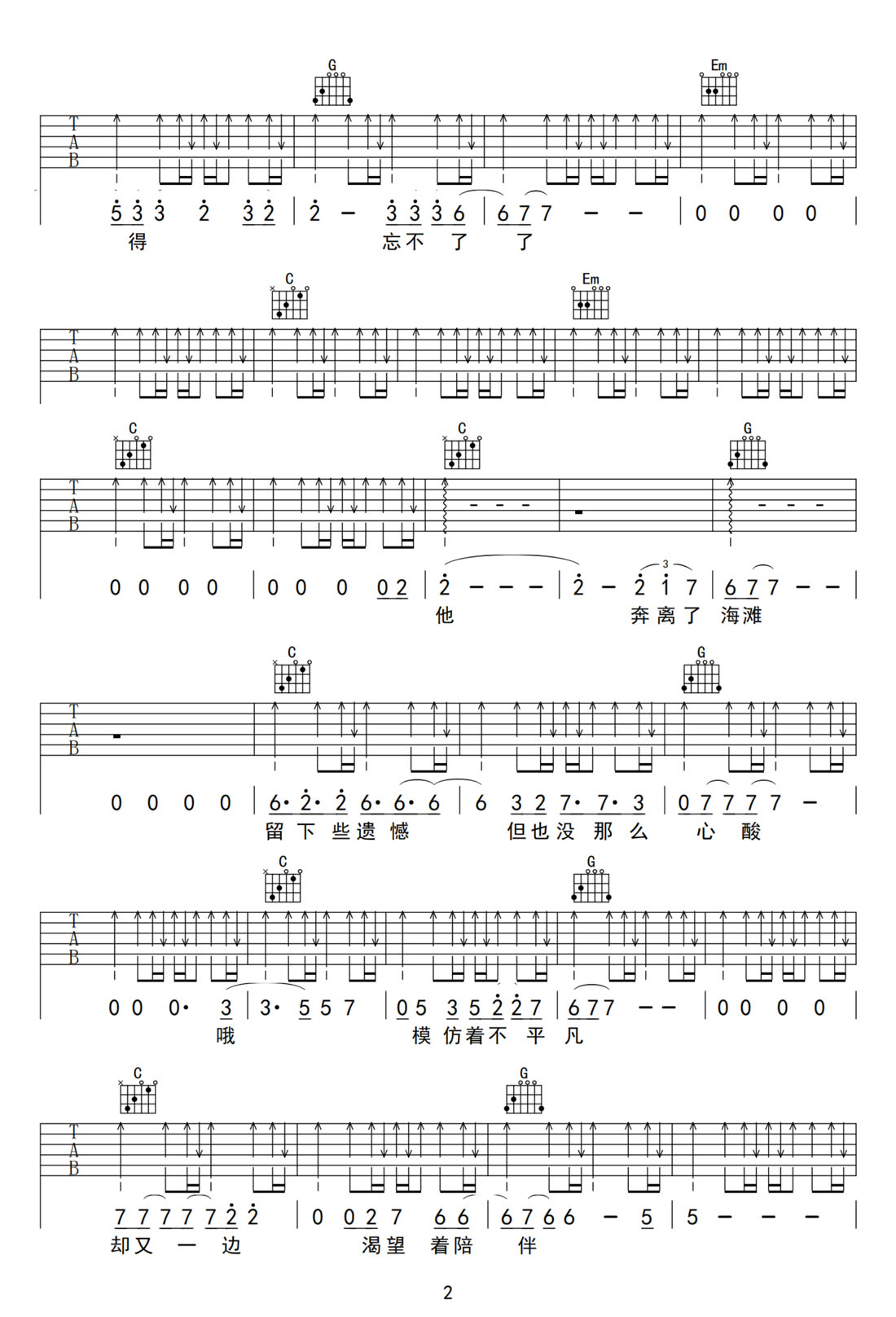 離歌吉他譜_草東沒有派對_C調和弦彈唱譜_高清重制版_圖譜2