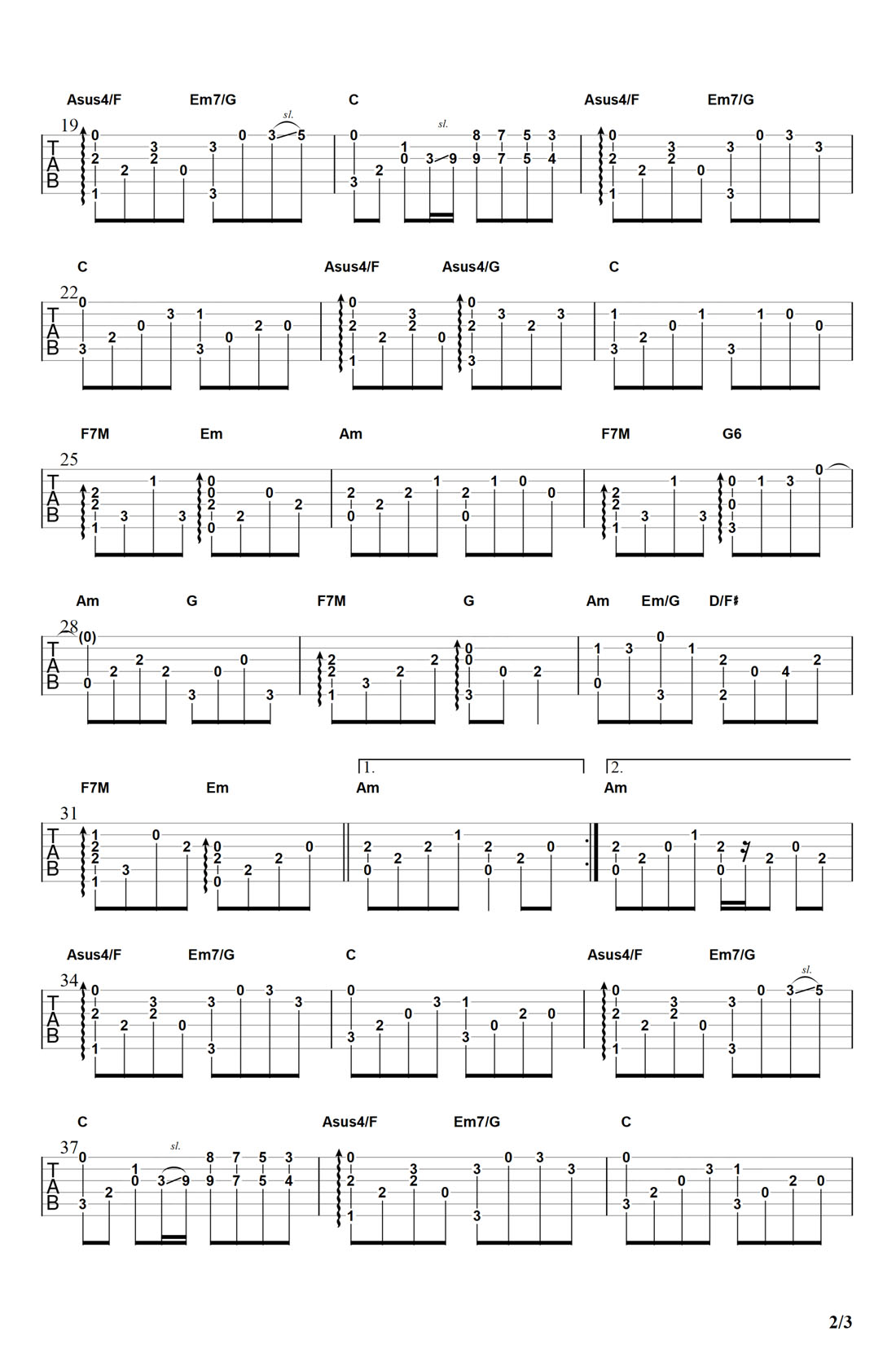 奇跡的山(奇跡の山)吉他譜_岸部真明_C調(diào)指彈/獨(dú)奏譜_原版_圖譜2