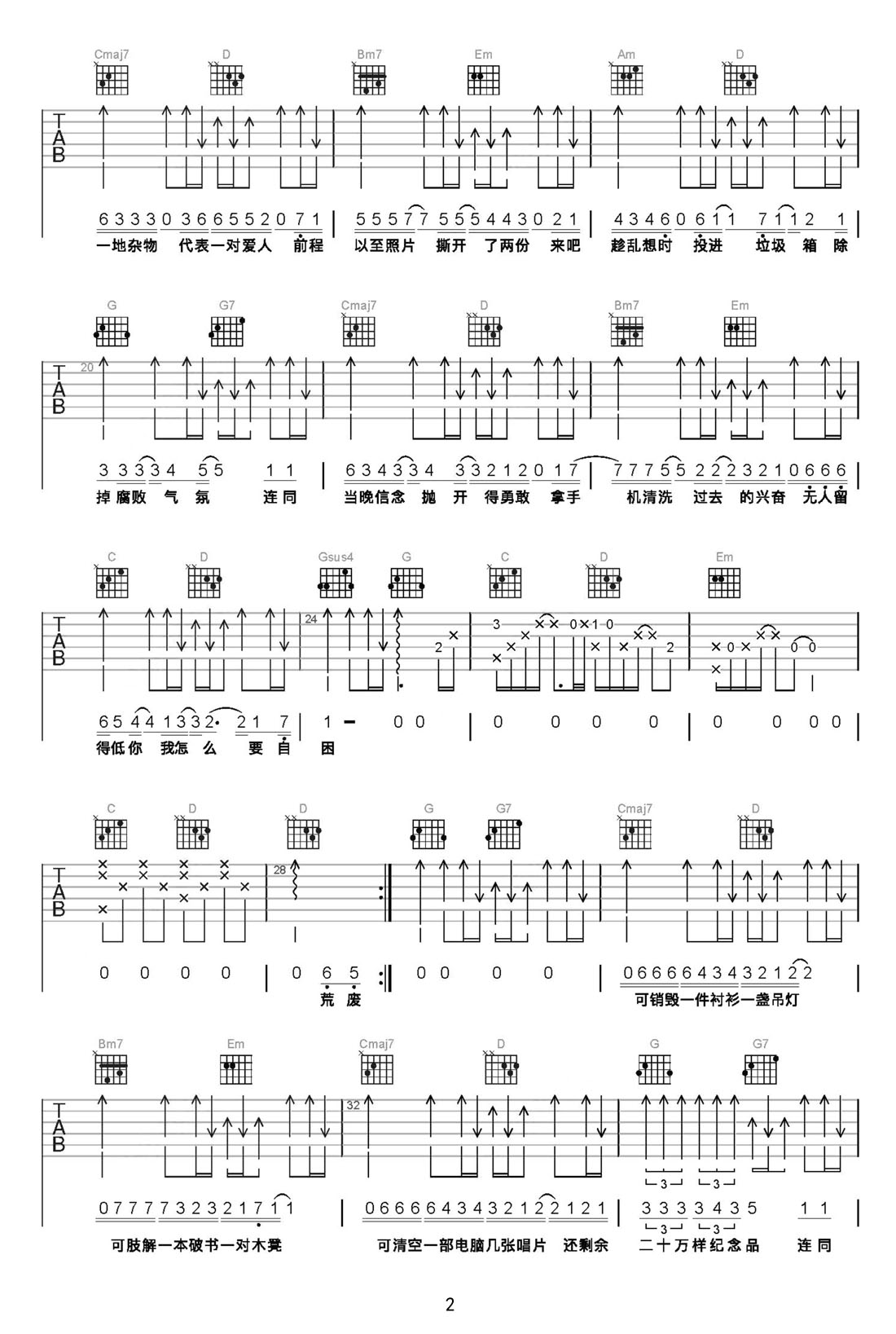 遺物吉他譜_許廷鏗_G調(diào)和弦彈唱譜_簡單版_圖譜2