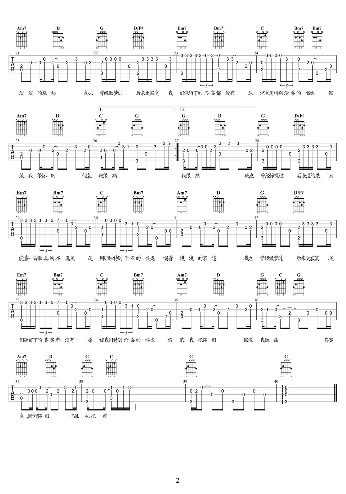 其實(shí)都沒有吉他譜_楊宗緯_G調(diào)指彈/獨(dú)奏譜_原版改編_圖譜2
