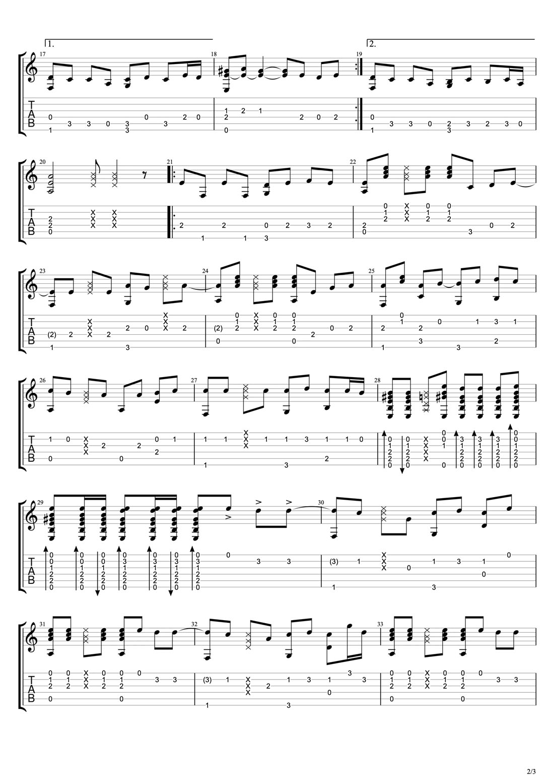 因為我太傻吉他譜_金賢重_C調(diào)指彈/獨奏譜_花樣男子片尾曲_圖譜2