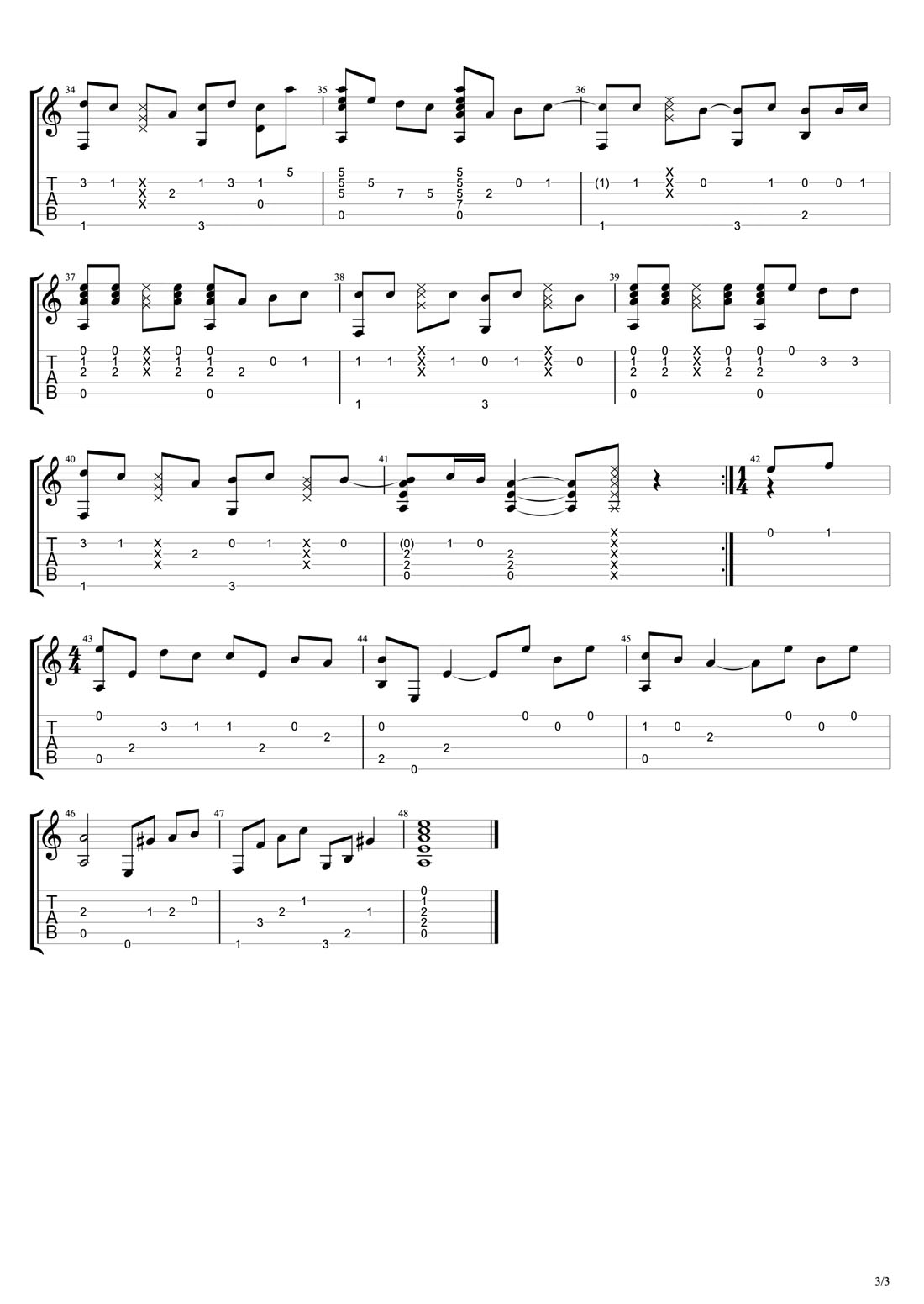 因為我太傻吉他譜_金賢重_C調(diào)指彈/獨奏譜_花樣男子片尾曲_圖譜3