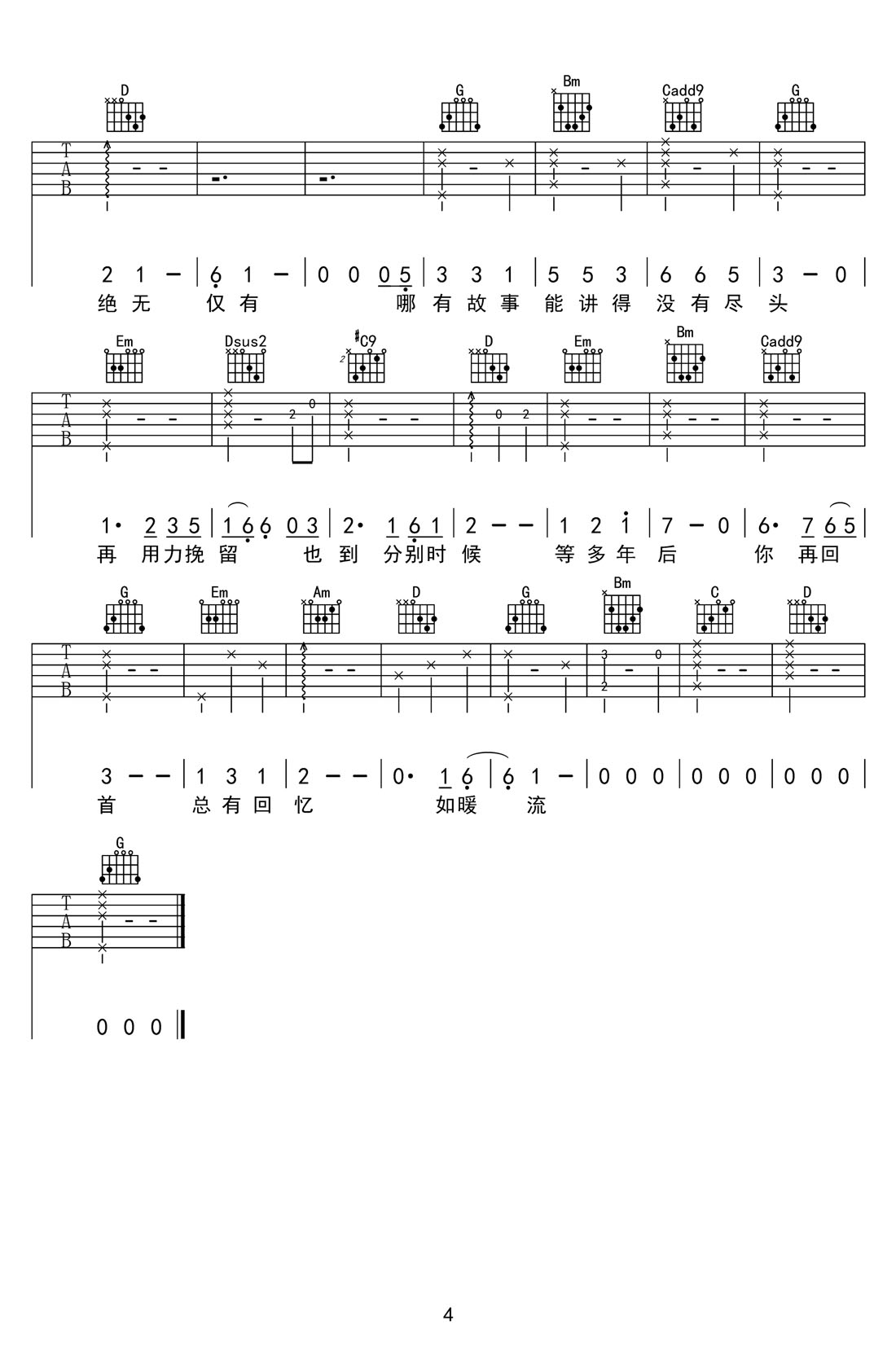 在故事的最終吉他譜_張碧晨_G調(diào)和弦彈唱譜_哪吒魔童腦海片尾曲_圖譜4
