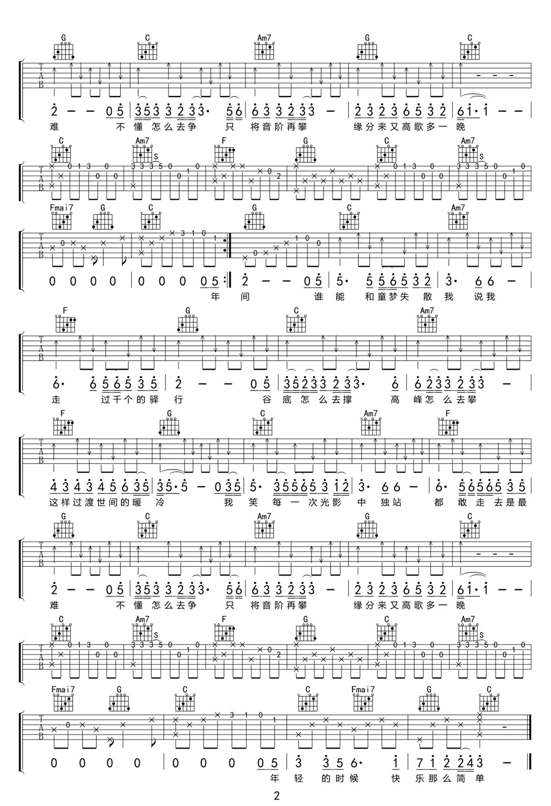 星光背后吉他譜_貝貝帥_C調(diào)和弦彈唱譜_高清完整版_圖譜2