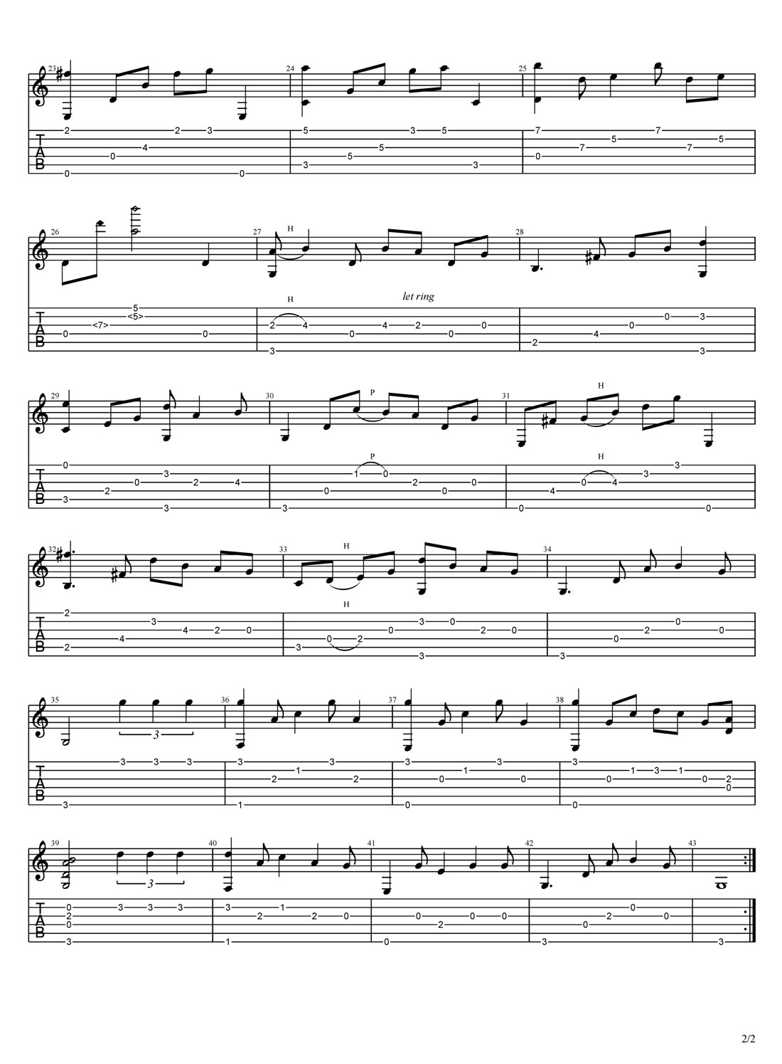 Calrence吉他譜_中川砂仁_C調(diào)指彈/獨奏譜_圖譜2