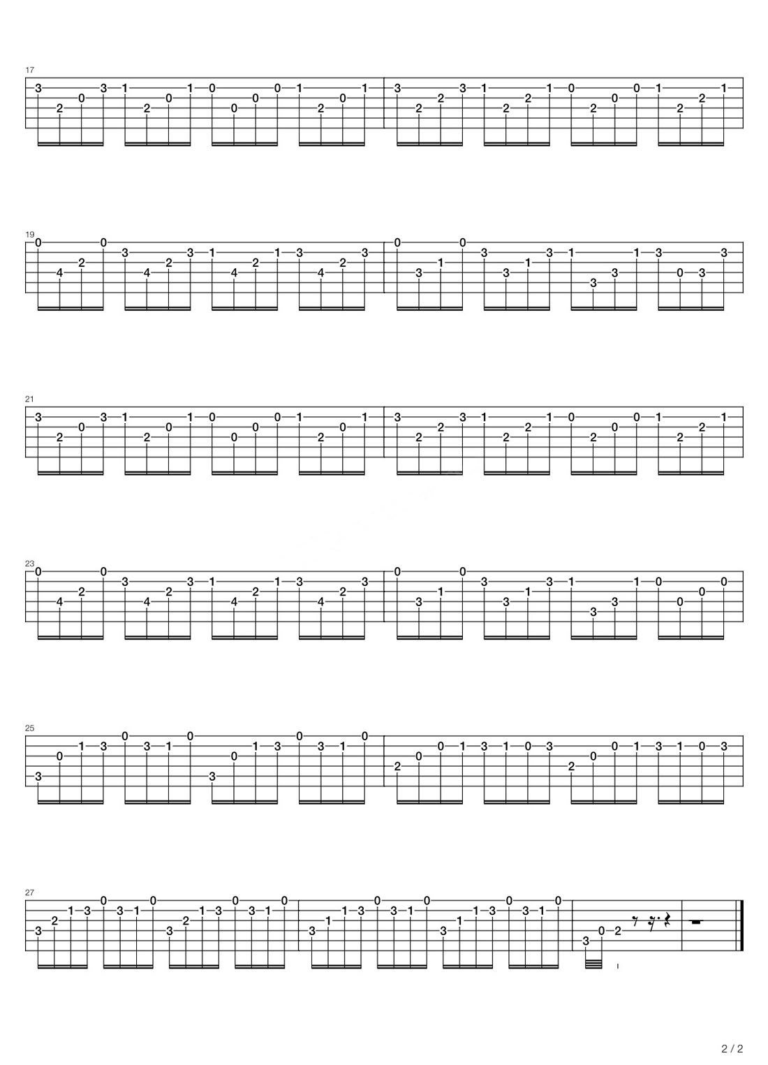 路小雨吉他譜_周杰倫_C調(diào)指彈/獨奏譜_不能說的秘密BGM_圖譜2