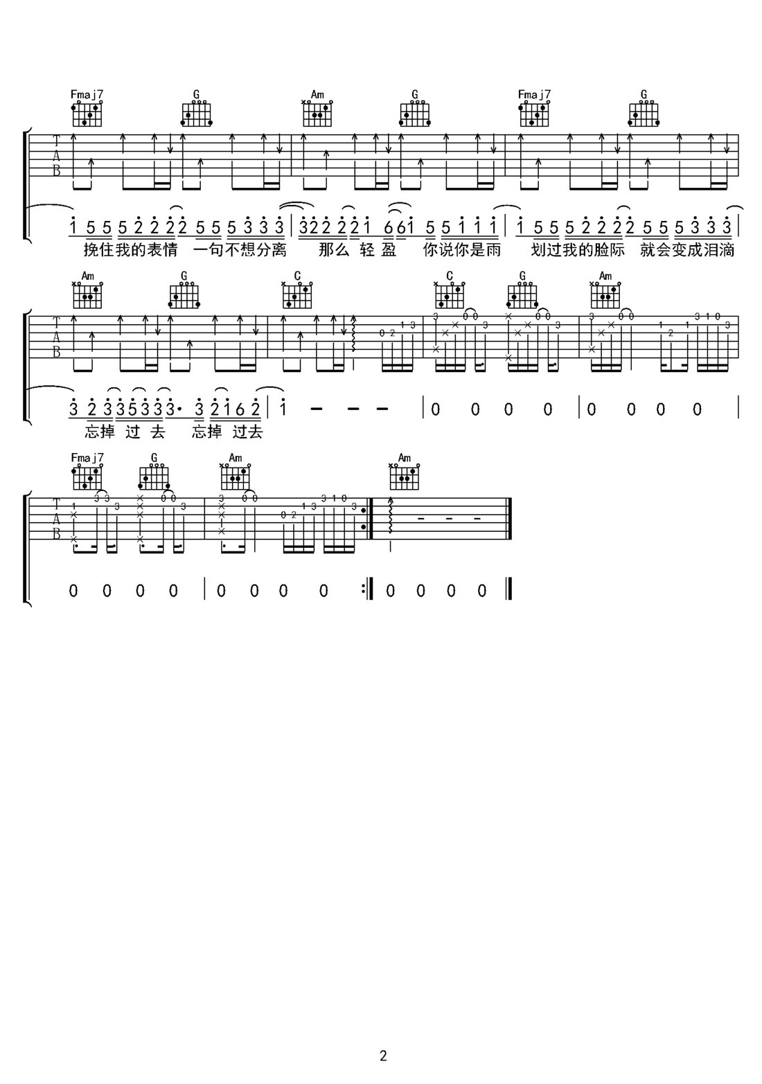那時(shí)雨吉他譜_徐良_C調(diào)和弦彈唱譜_高清帶前奏_圖譜2