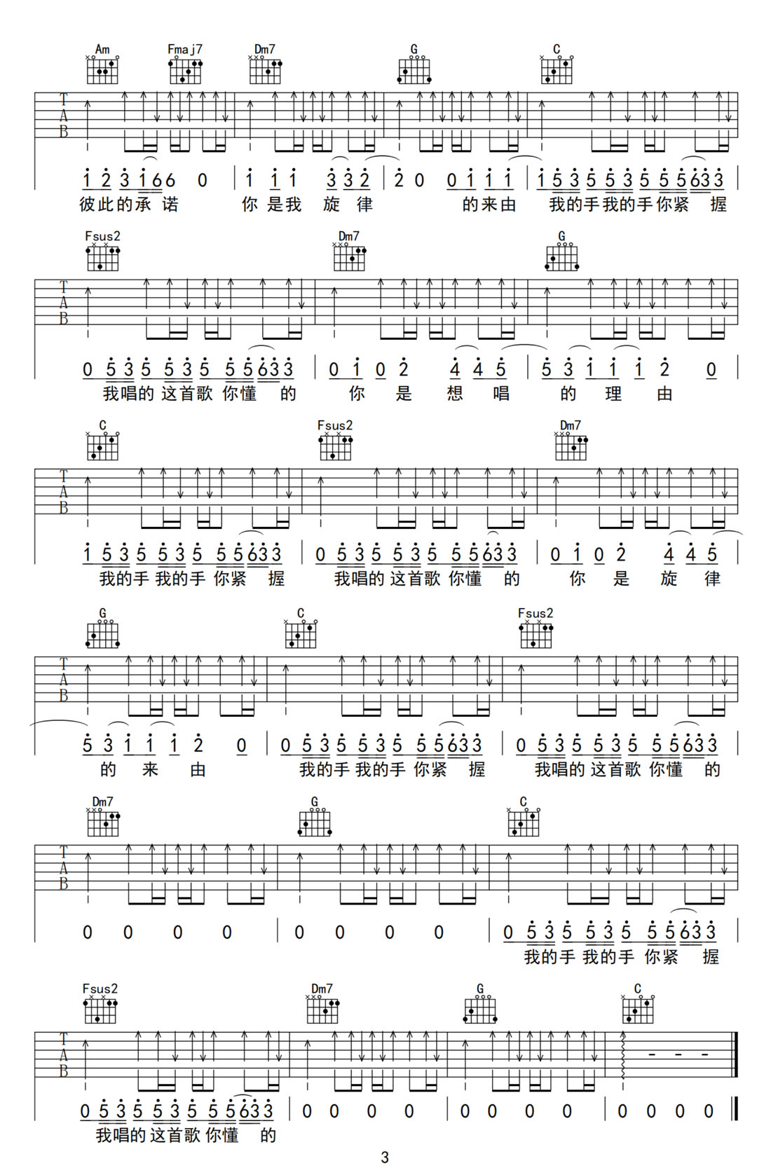 謝謝你愛(ài)我吉他譜_李嘉格_C調(diào)和弦彈唱譜_完整版_圖譜3