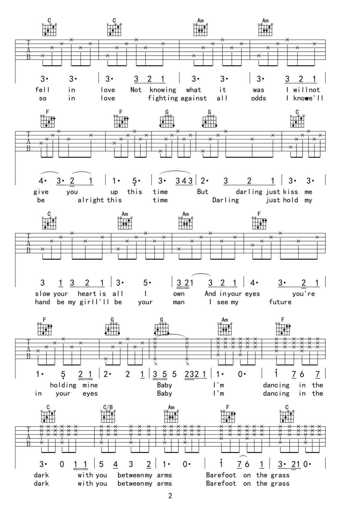 PerFect吉他譜_Ed Sheeran_C調(diào)和弦彈唱譜_高清完整版_圖譜2