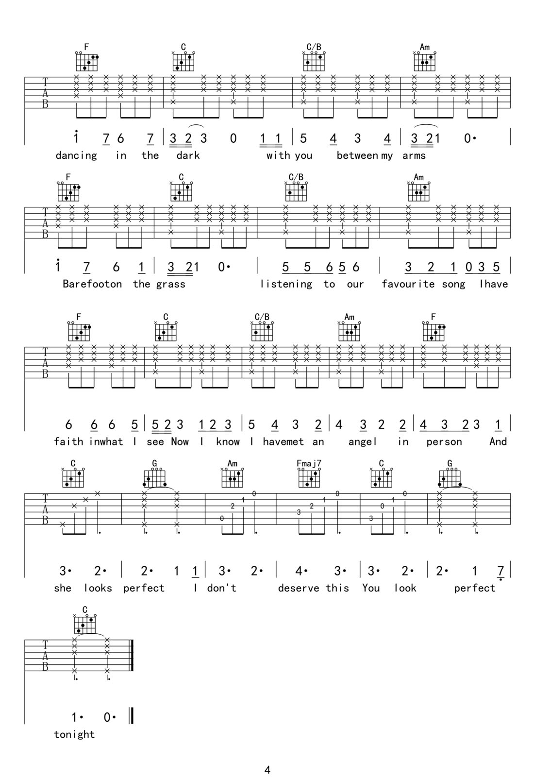 PerFect吉他譜_Ed Sheeran_C調(diào)和弦彈唱譜_高清完整版_圖譜4