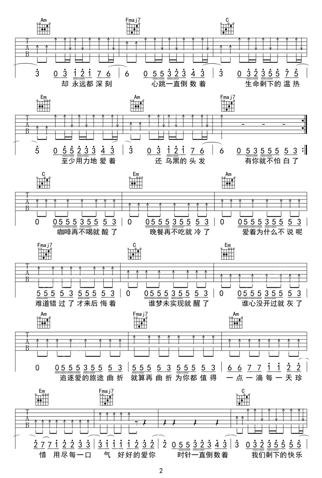 倒數(shù)吉他譜_鄧紫棋_C調(diào)和弦彈唱譜_原版改編_圖譜2