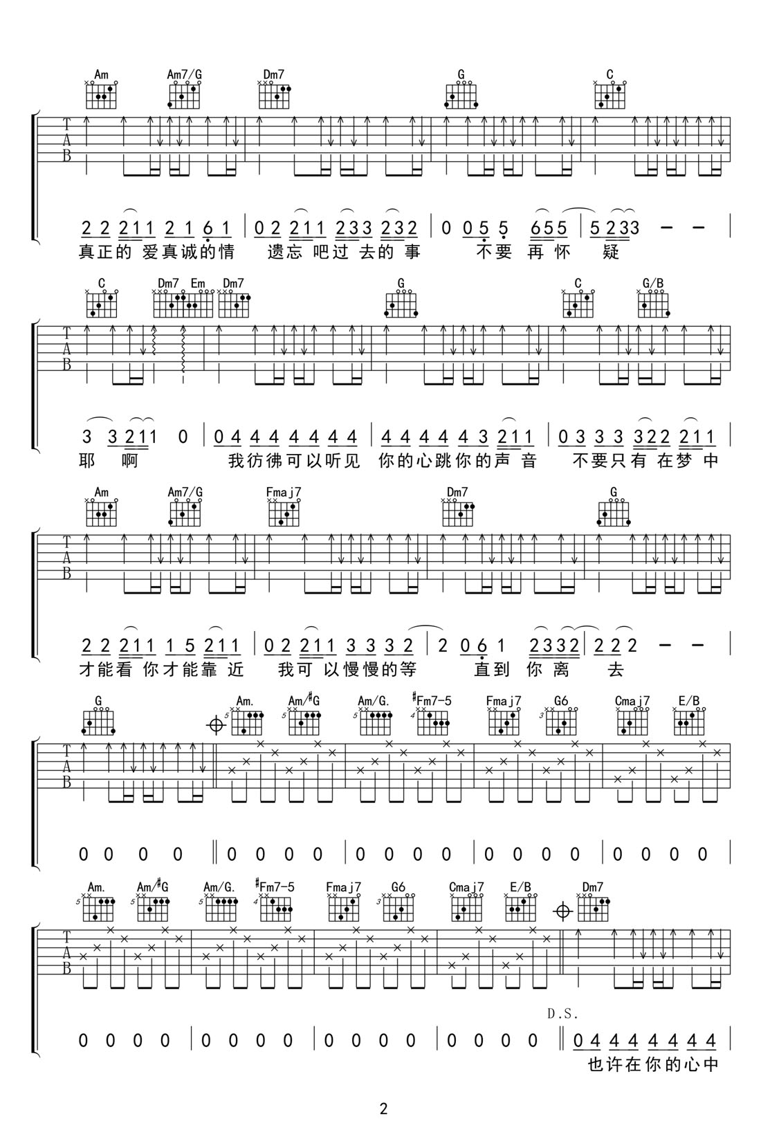 秘密吉他谱_张震岳_C调和弦弹唱谱_高清重置版_图谱2