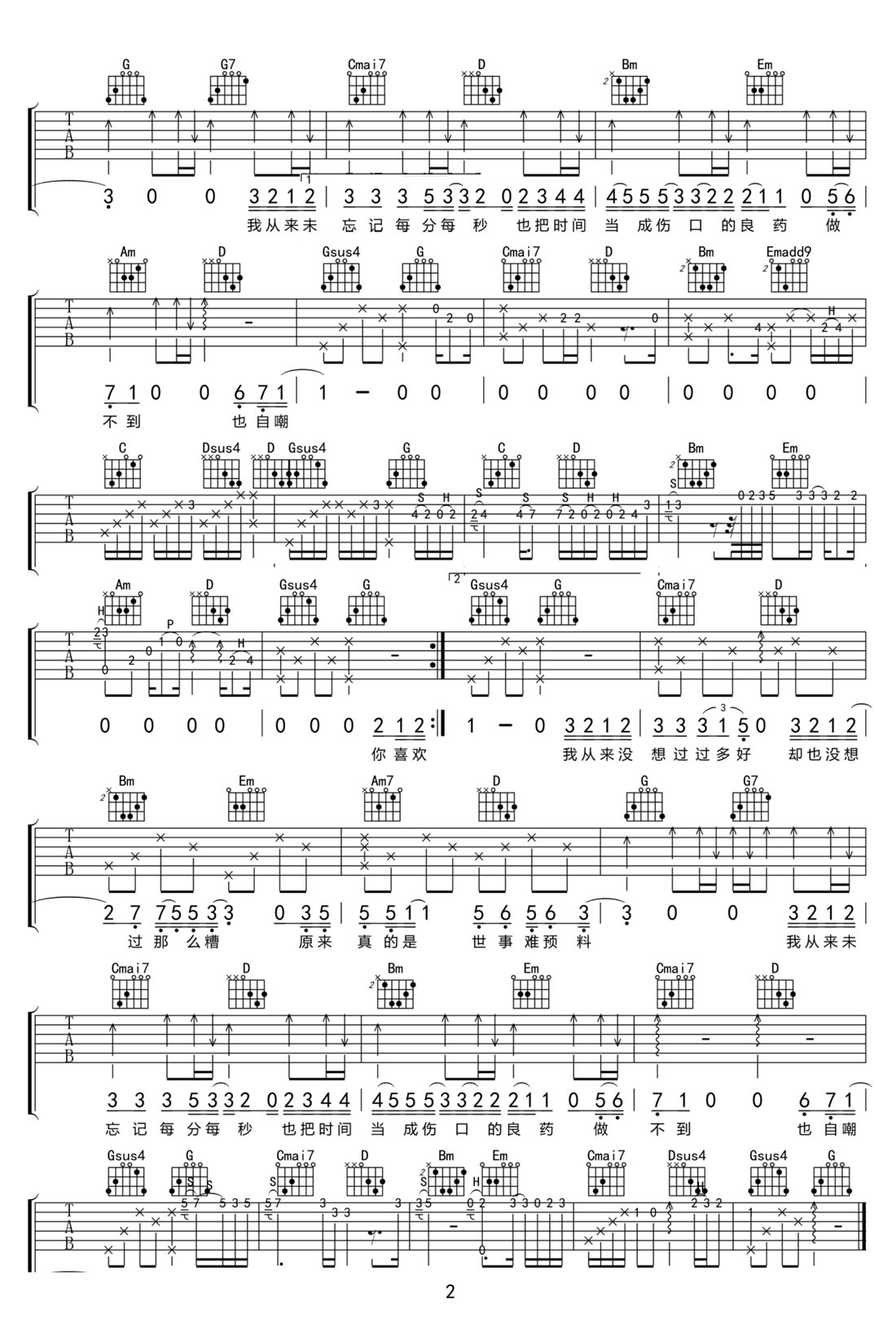 你我不一吉他谱_隔壁老樊_G调和弦弹唱谱_高清完美版_图谱2