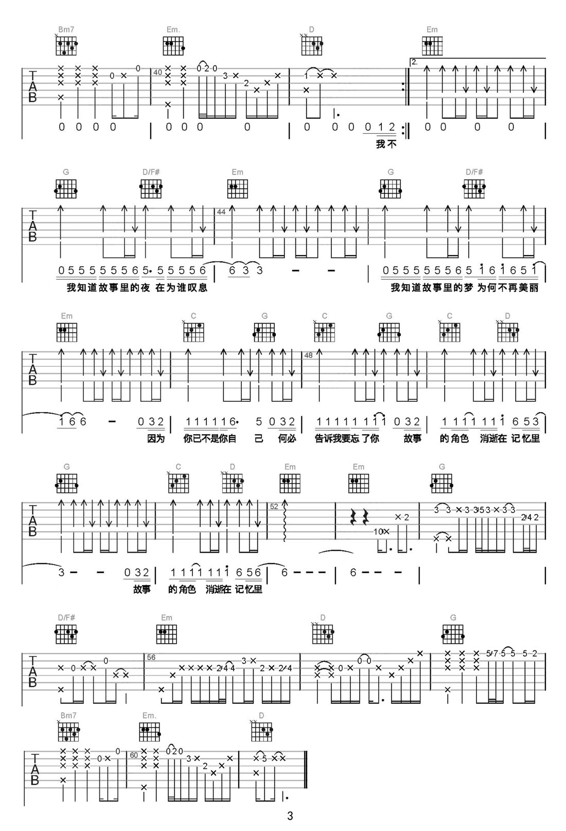 故事的角色吉他譜_王杰_G調(diào)和弦彈唱譜_完整版_圖譜3