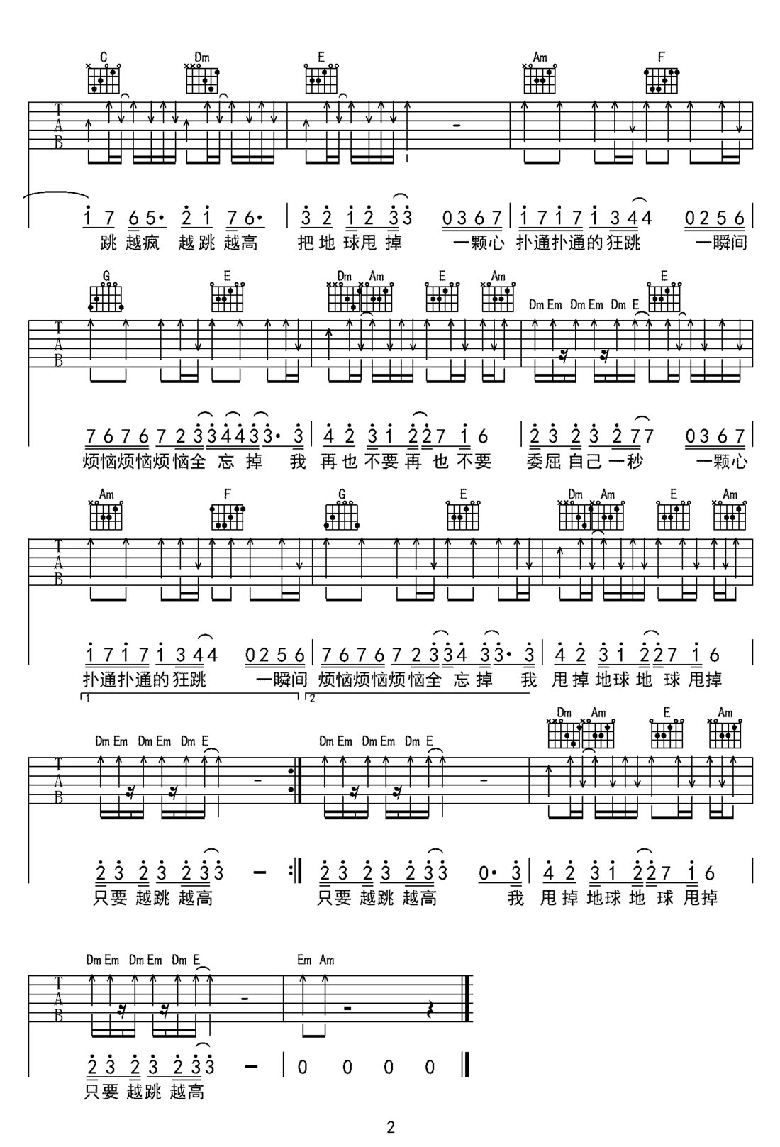 離開地球表面吉他譜_五月天_C調(diào)和弦彈唱譜_完美版帶前奏_圖譜2