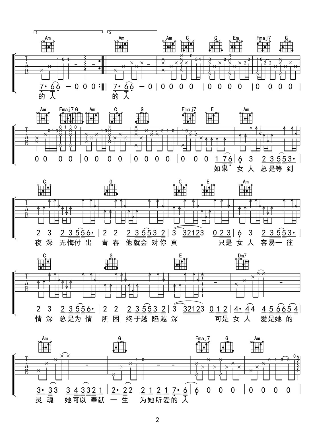 問吉他譜_梁靜茹_C調(diào)和弦彈唱譜_高清完美版_圖譜2