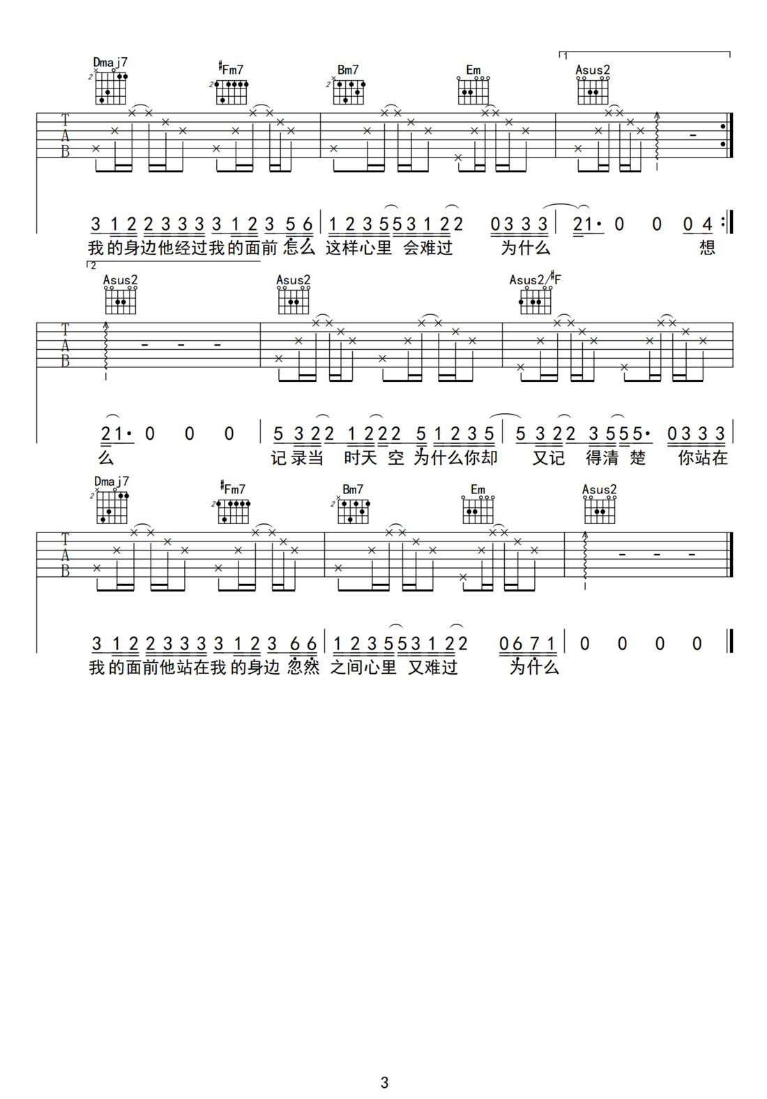 你怎么連話都說不清楚吉他譜_周杰倫_A調(diào)和弦彈唱譜_高清完整版_圖譜3