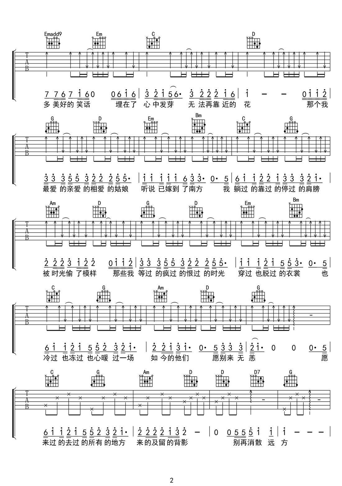 別來無恙吉他譜_張浩_G調(diào)和弦彈唱譜_完美帶前奏_圖譜2