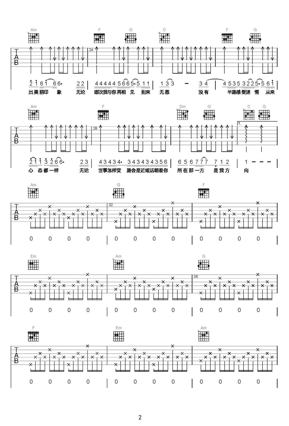 別來無恙吉他譜_謝霆鋒_C調(diào)和弦彈唱譜_高清重制版_圖譜2