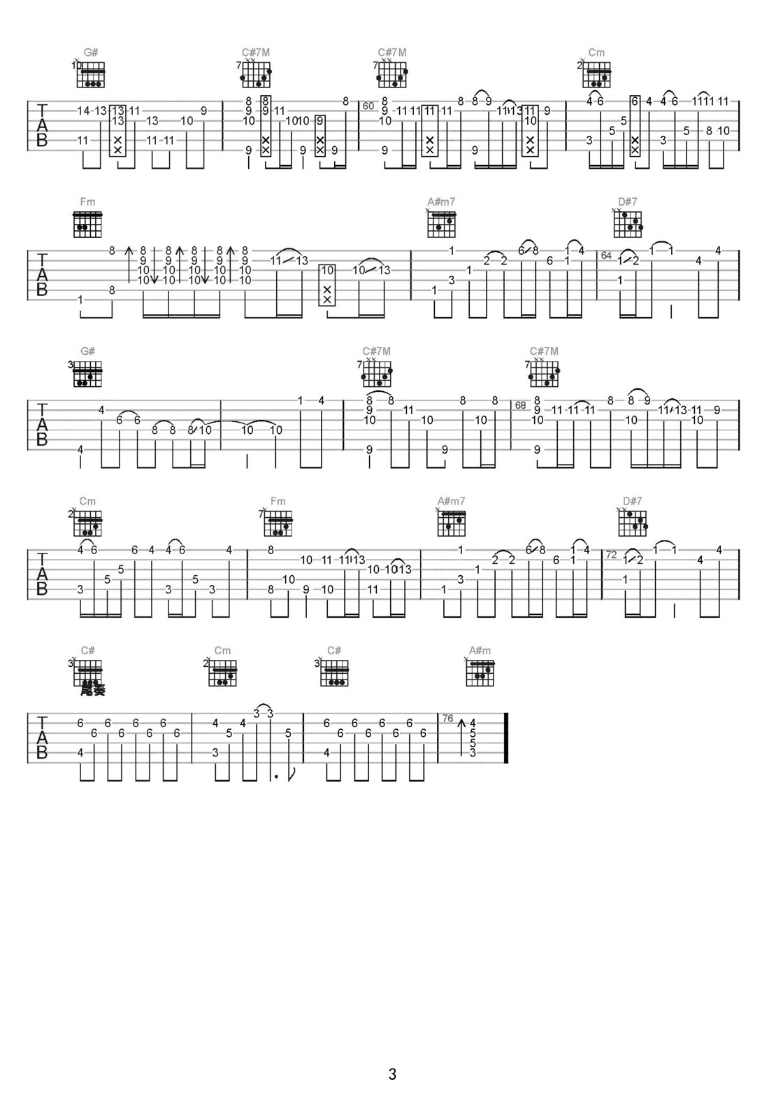 有一種悲傷吉他譜_黃麗玲_G調(diào)指彈/獨(dú)奏譜_改編_圖譜3