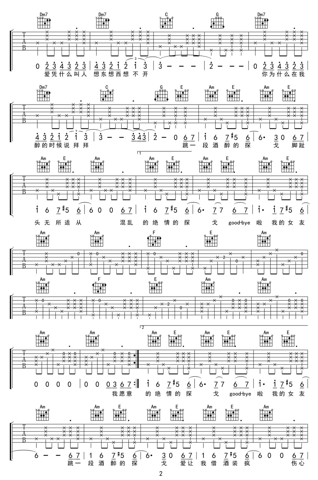 酒醉的探戈吉他譜_動(dòng)力火車_C調(diào)和弦彈唱譜_高清完整版_圖譜2