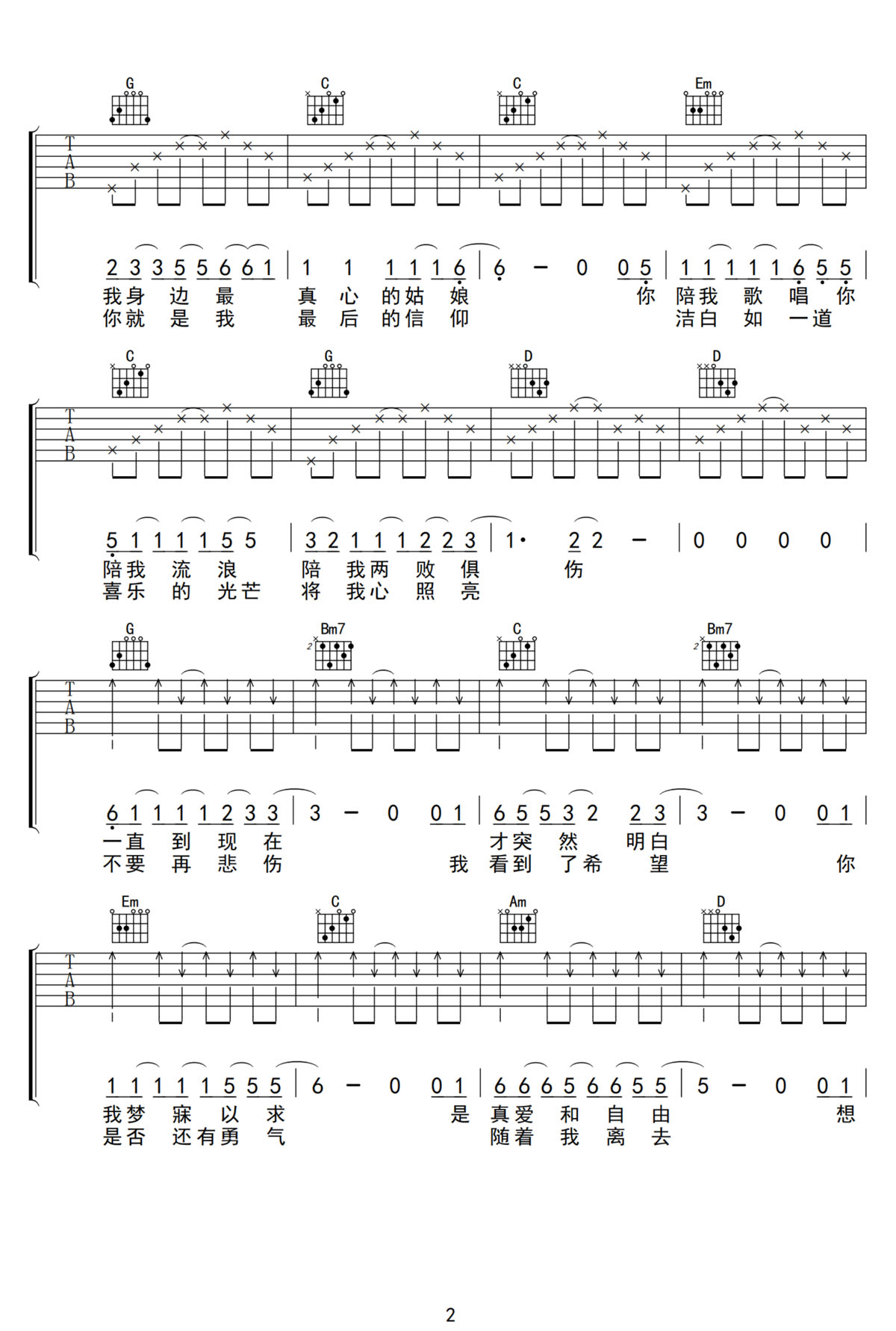 私奔吉他譜_鄭鈞_G調(diào)和弦彈唱譜_高清重制版_圖譜2