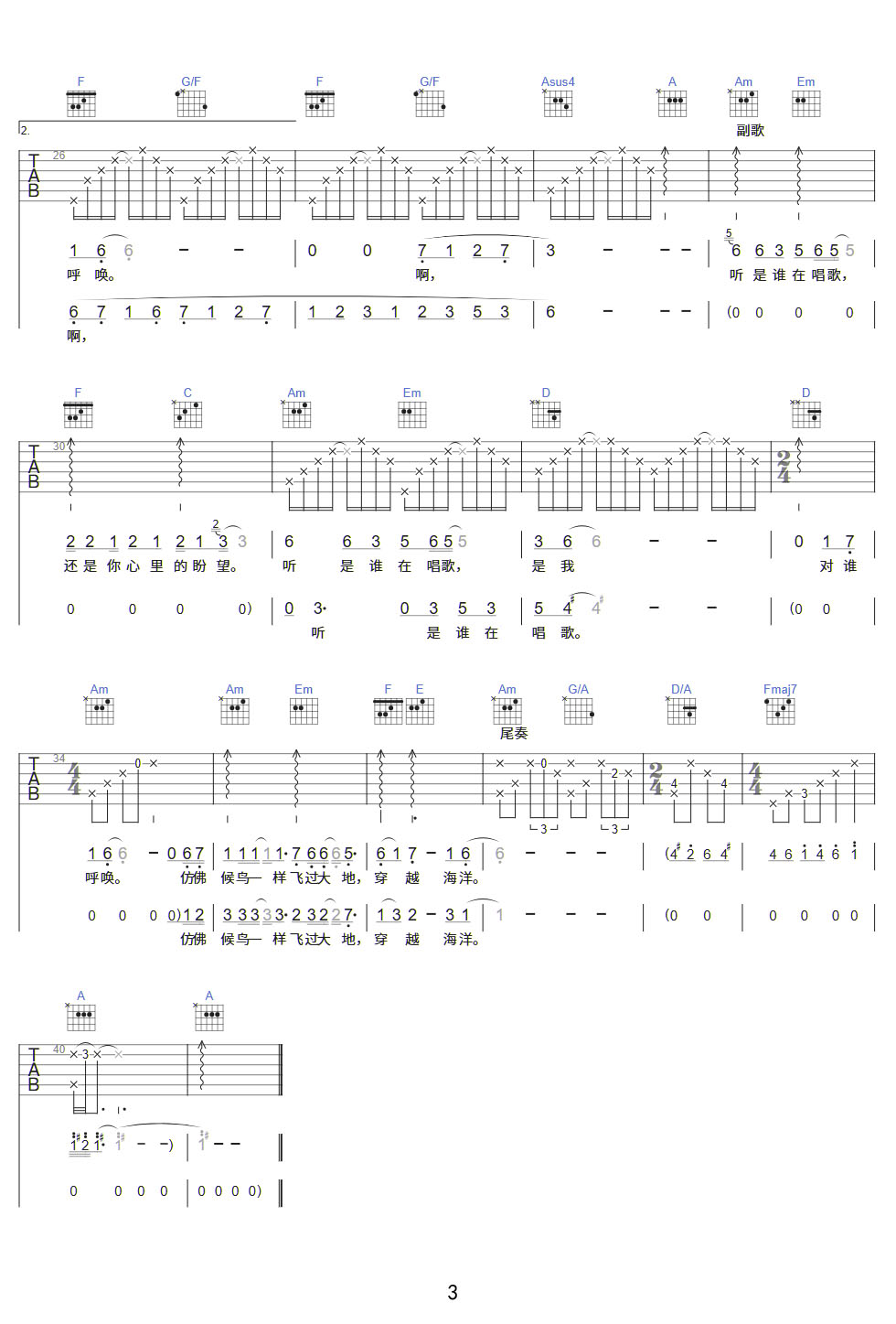 聽是誰在唱歌吉他譜_劉若英_C調(diào)和弦彈唱譜_高清重制版_圖譜3