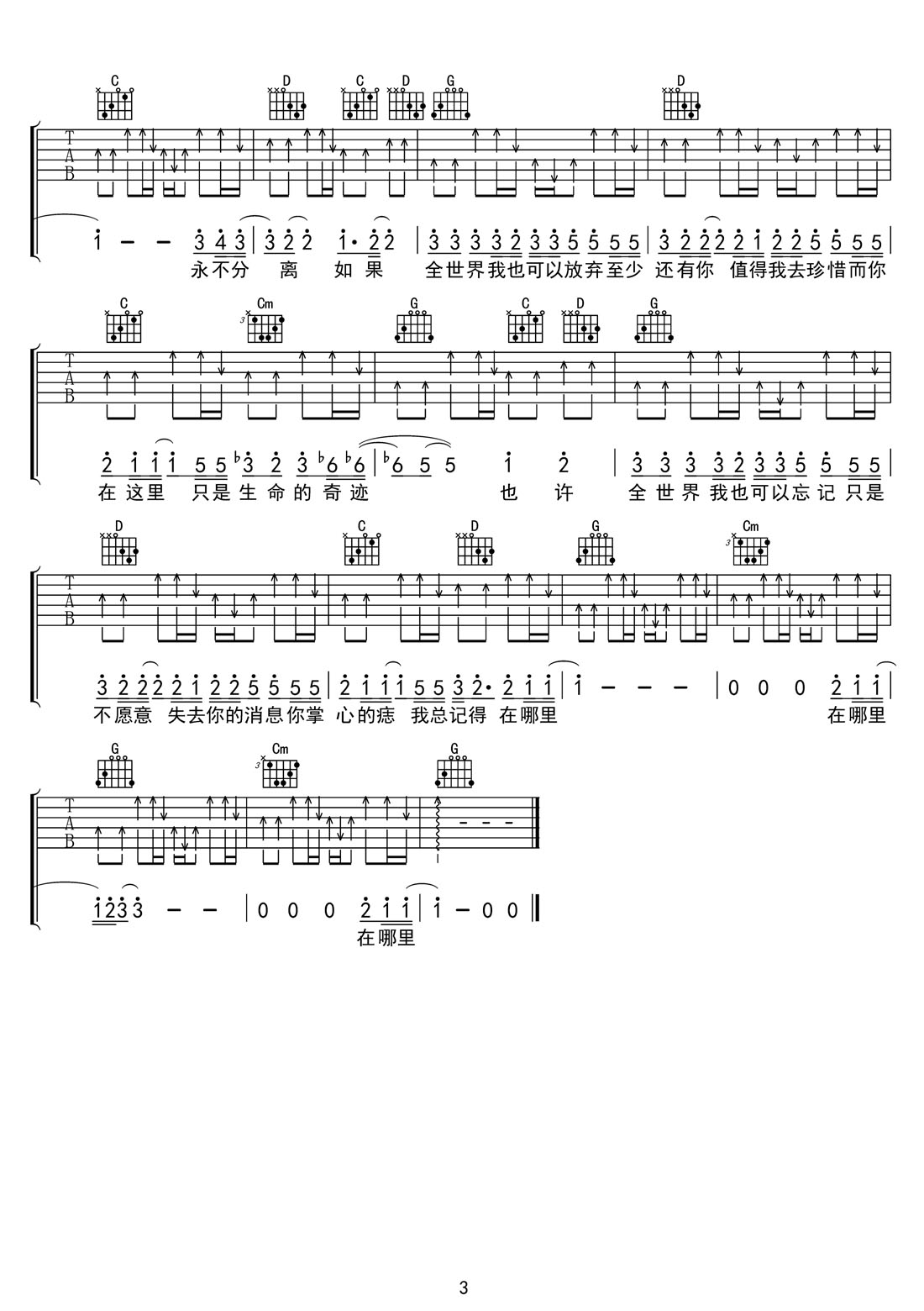 至少還有你吉他譜_林憶蓮_G調(diào)和弦彈唱譜_原版帶前奏_圖譜3