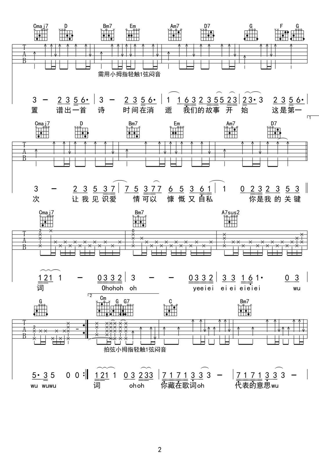 關(guān)鍵詞吉他譜_林俊杰_G調(diào)和弦彈唱譜_接近原版_圖譜2