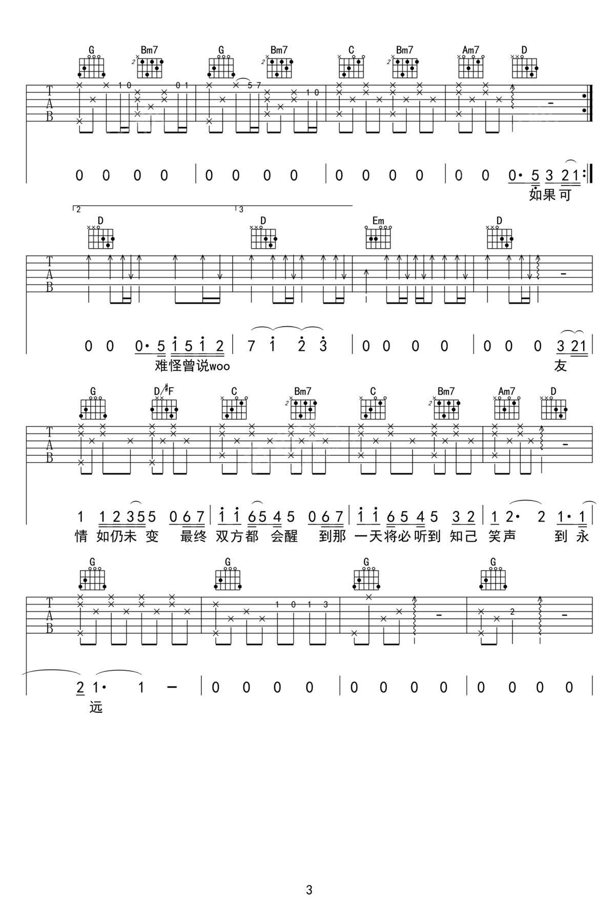 情人知己吉他譜_葉倩文_C調(diào)和弦彈唱譜_高清完美版_圖譜3