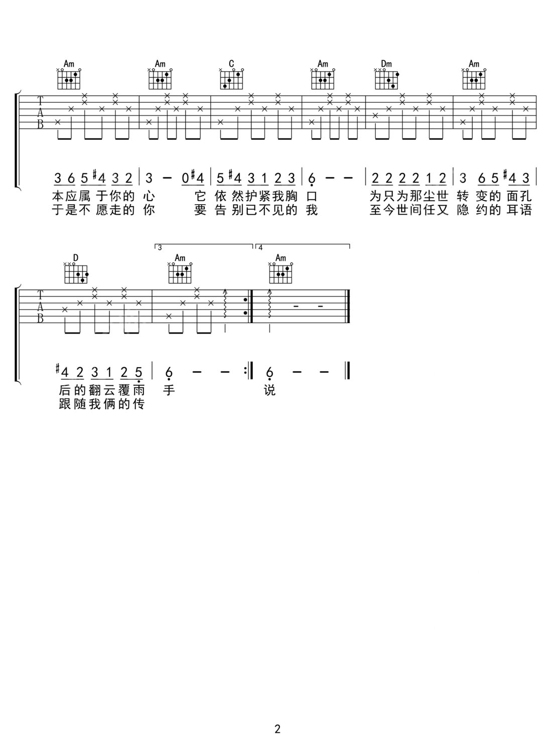 滾滾紅塵吉他譜_陳淑樺_F調(diào)和弦彈唱譜_老歌重編_圖譜2