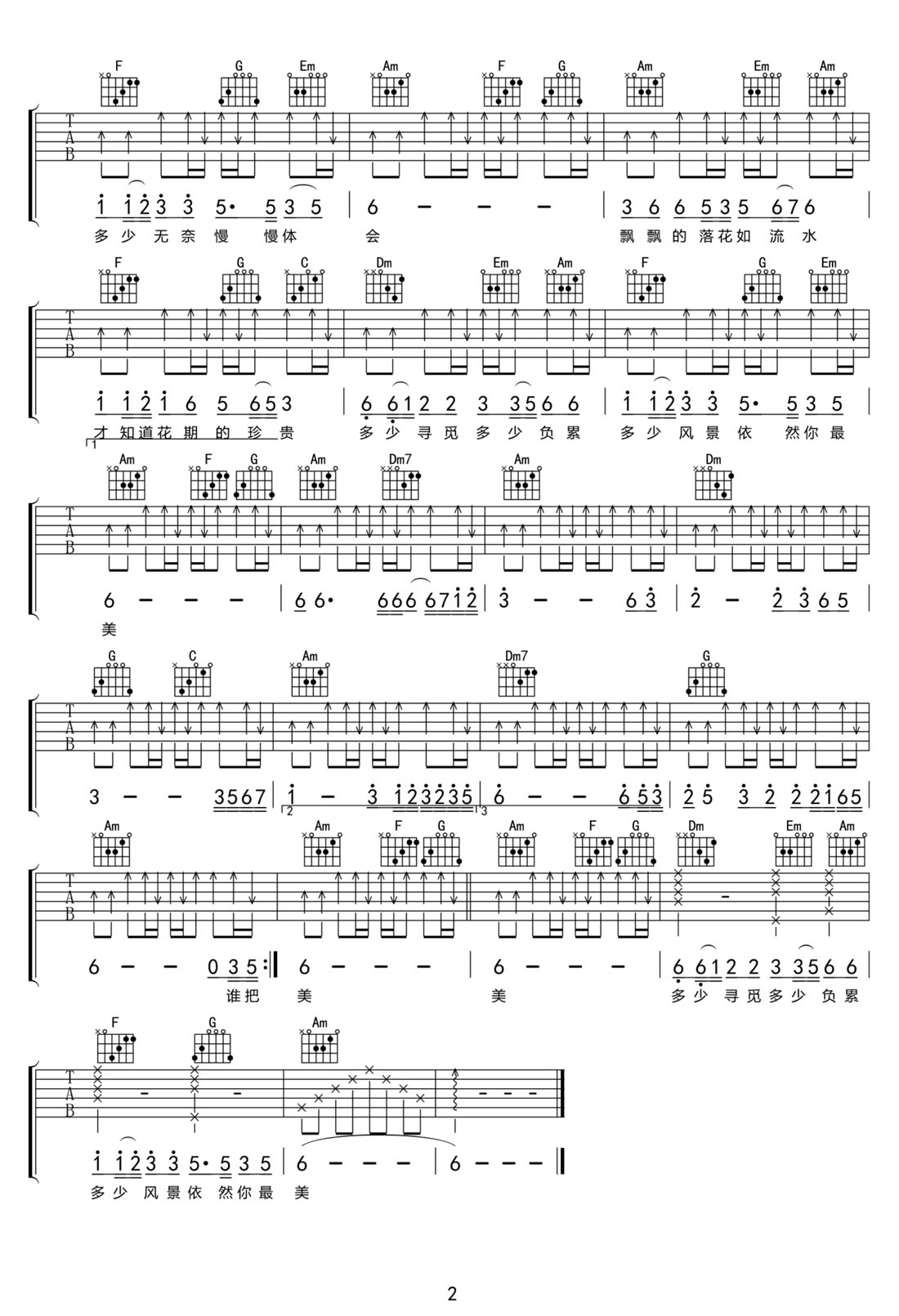 一曲紅塵吉他譜_郭少杰_C調(diào)和弦彈唱譜_簡單版_圖譜2