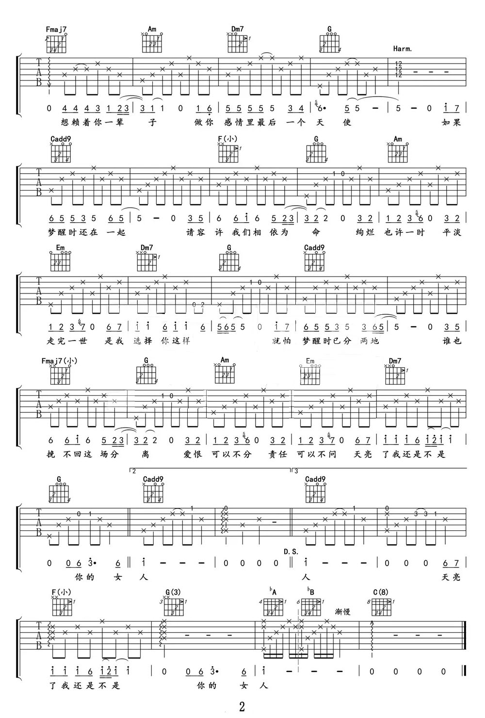 夢(mèng)醒了吉他譜_那英_C調(diào)和弦彈唱譜_原版高清_圖譜2