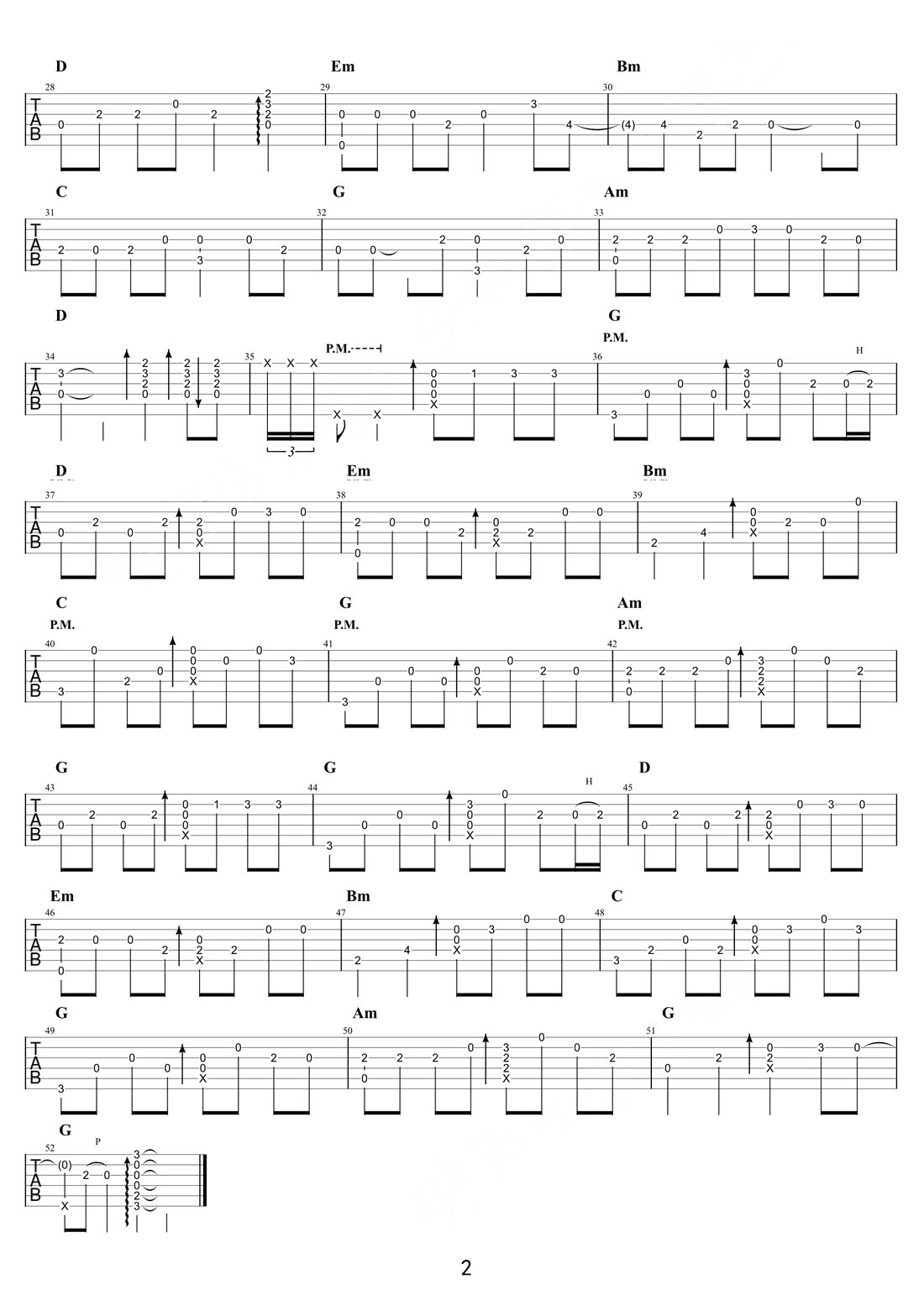 往事如煙吉他譜_藍(lán)波_G調(diào)指彈/獨(dú)奏譜_高清_圖譜2