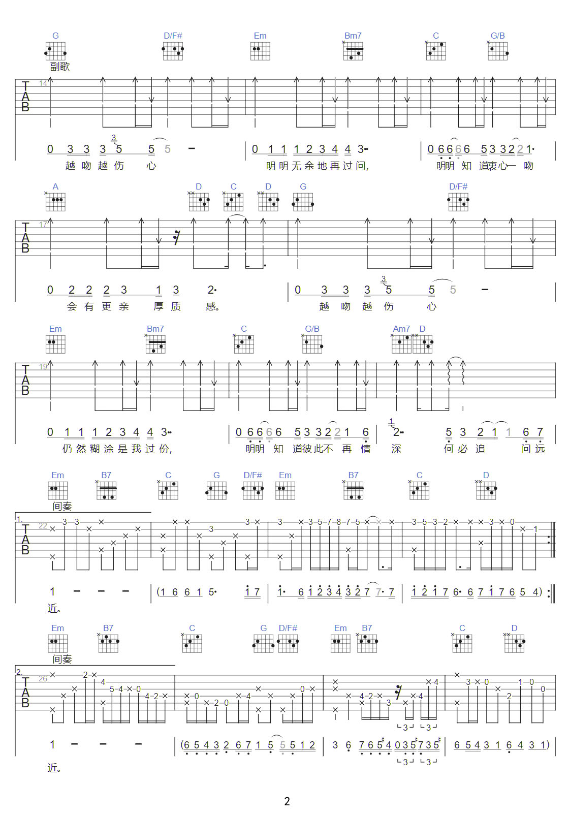 越吻越傷心吉他譜_蘇永康_G調(diào)和弦彈唱譜_高清重制版_圖譜2