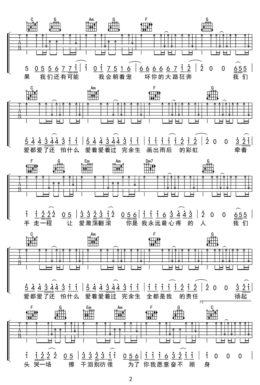 愛都愛了吉他譜_MC小洲_C調(diào)和弦彈唱譜_掃弦重制版_圖譜2