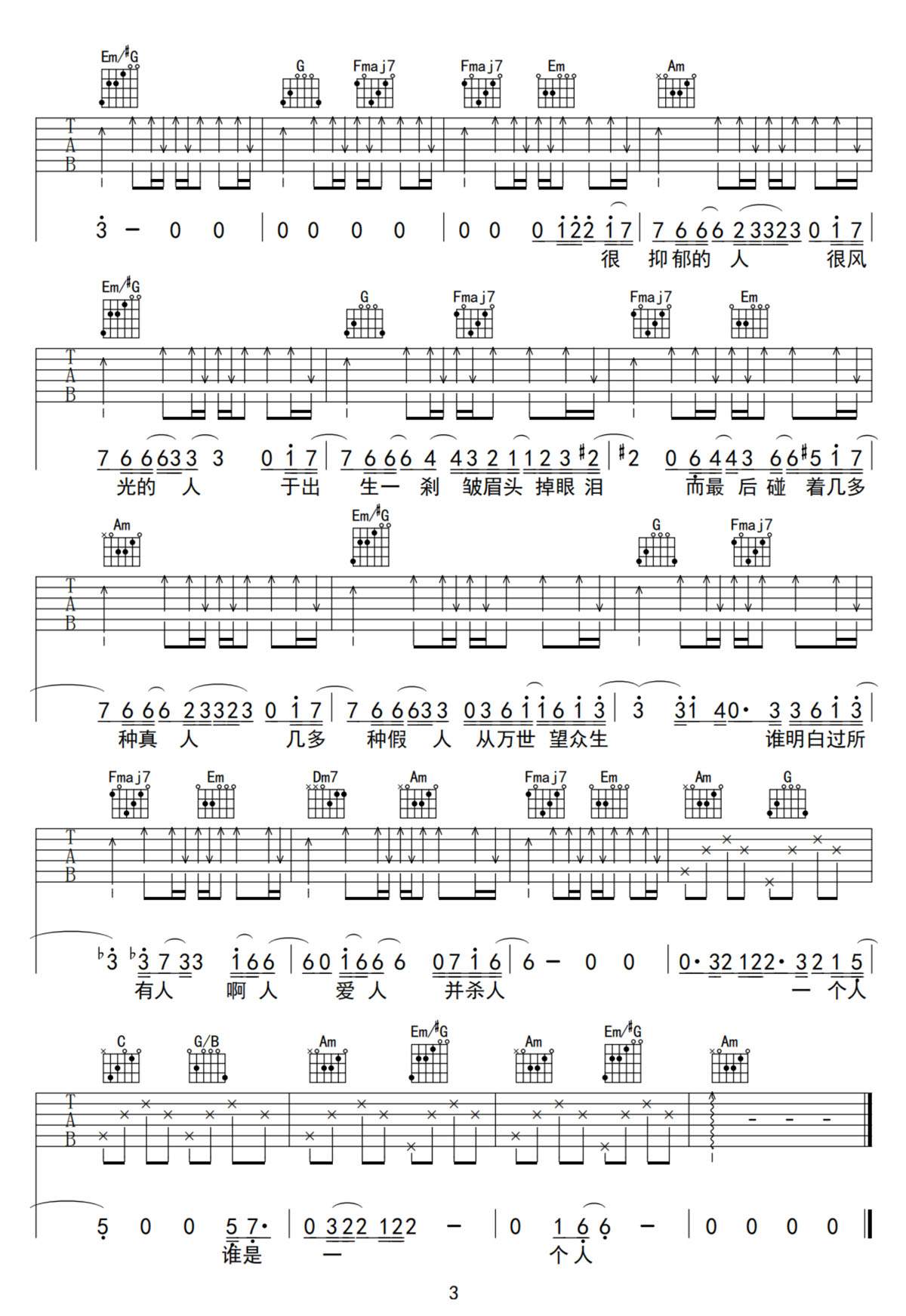 人啊人吉他譜_陳奕迅_C調(diào)和弦彈唱譜_高清帶前奏_圖譜3