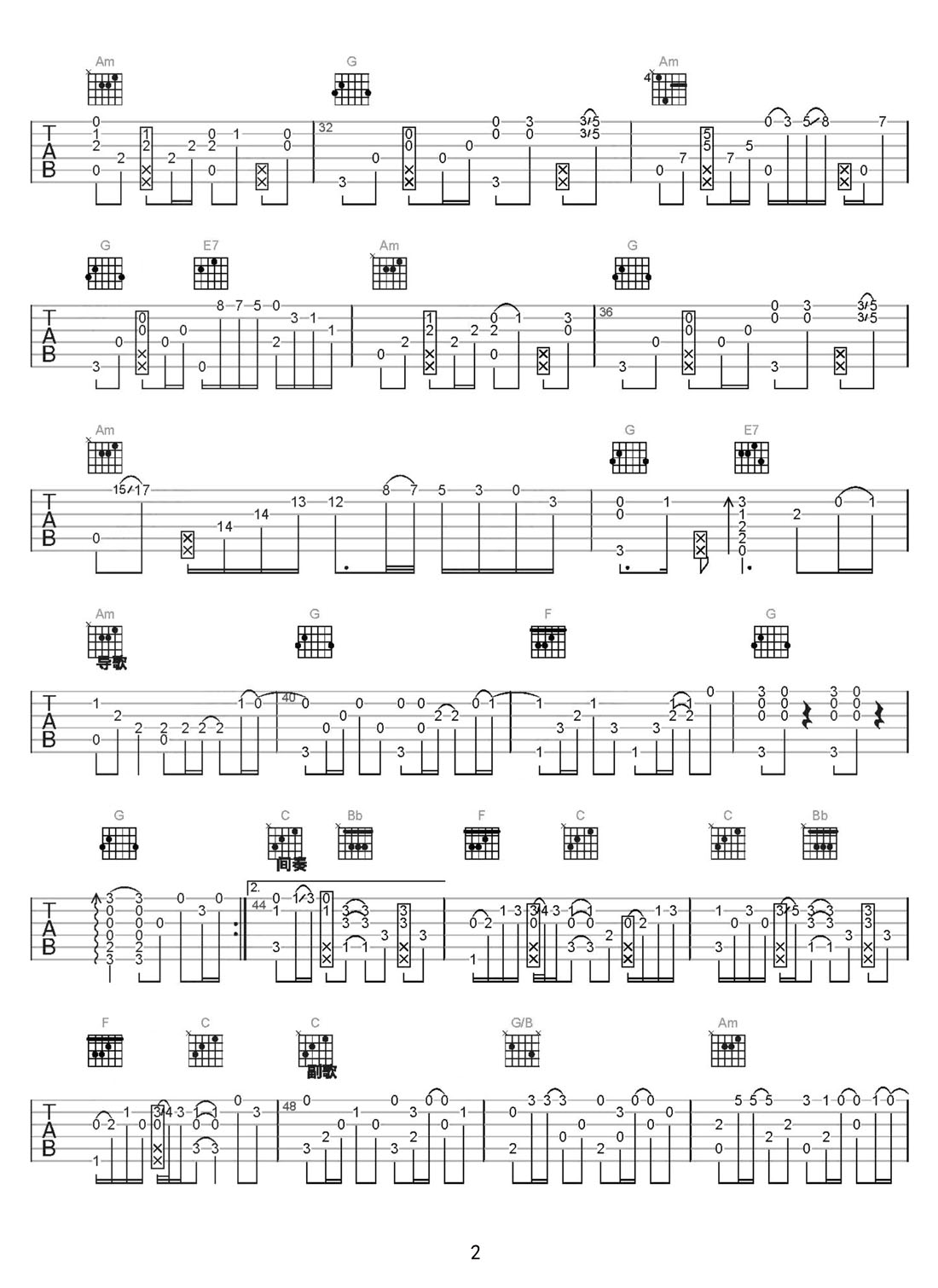 可惜沒(méi)如果吉他譜_林俊杰_C調(diào)指彈/獨(dú)奏譜_原版改編_圖譜2
